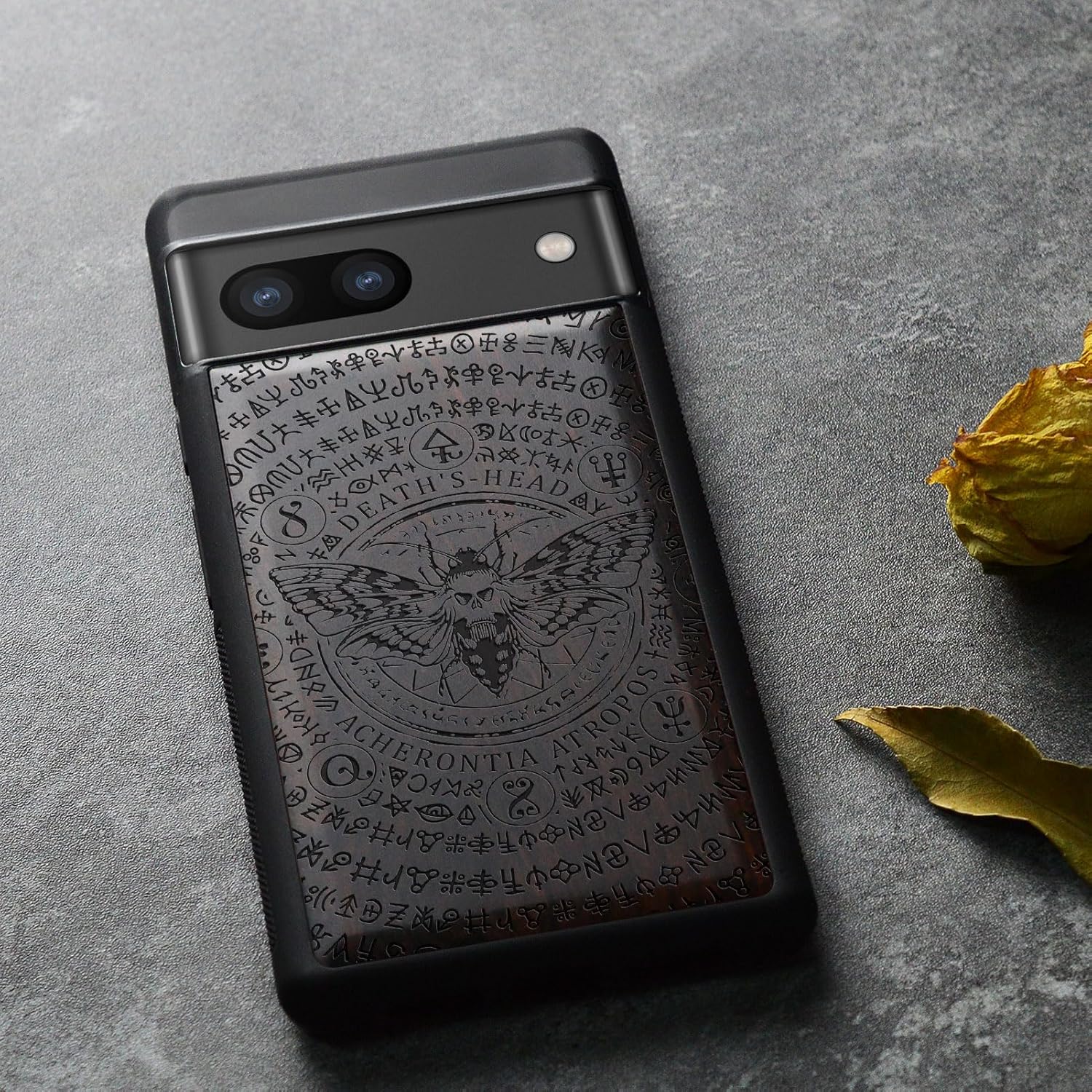 Carveit Wood Case for Pixel 8a Case [Natural Wood & Black Soft TPU] Shockproof Protective Unique Wooden Cover Compatible with Google Pixel 8a (Enigmatic Butterfly-Blackwood)