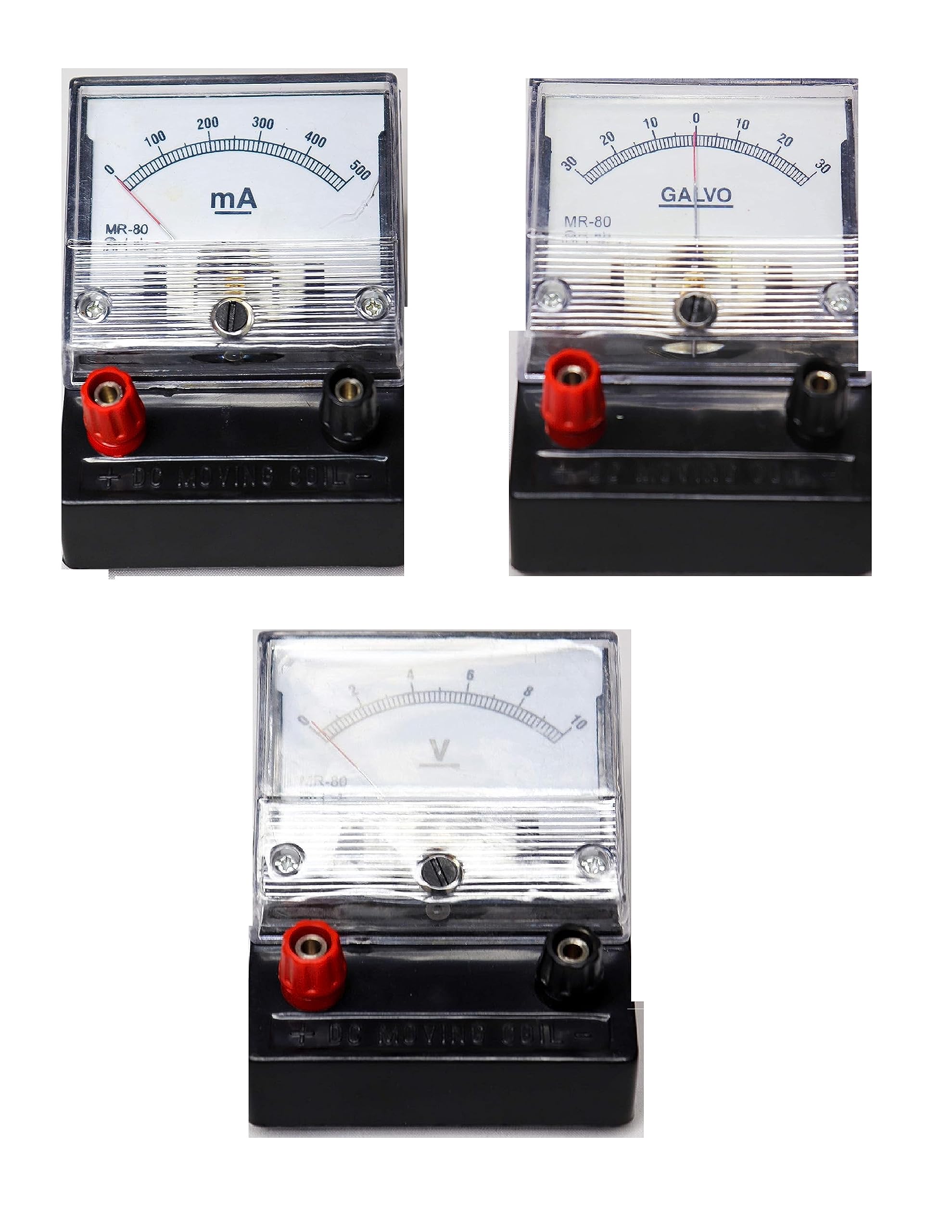 RG- Combo of 3 Analog Meters || DC Voltmeter 10 volt || Ammeter 500ma || Galvanometer 30-0-30 volt || Lab desk Stand Type || Moving Coil || Ideal for School and College laboratories (B0CGLLR25R) Amazon Price History, Amazon Price Tracker