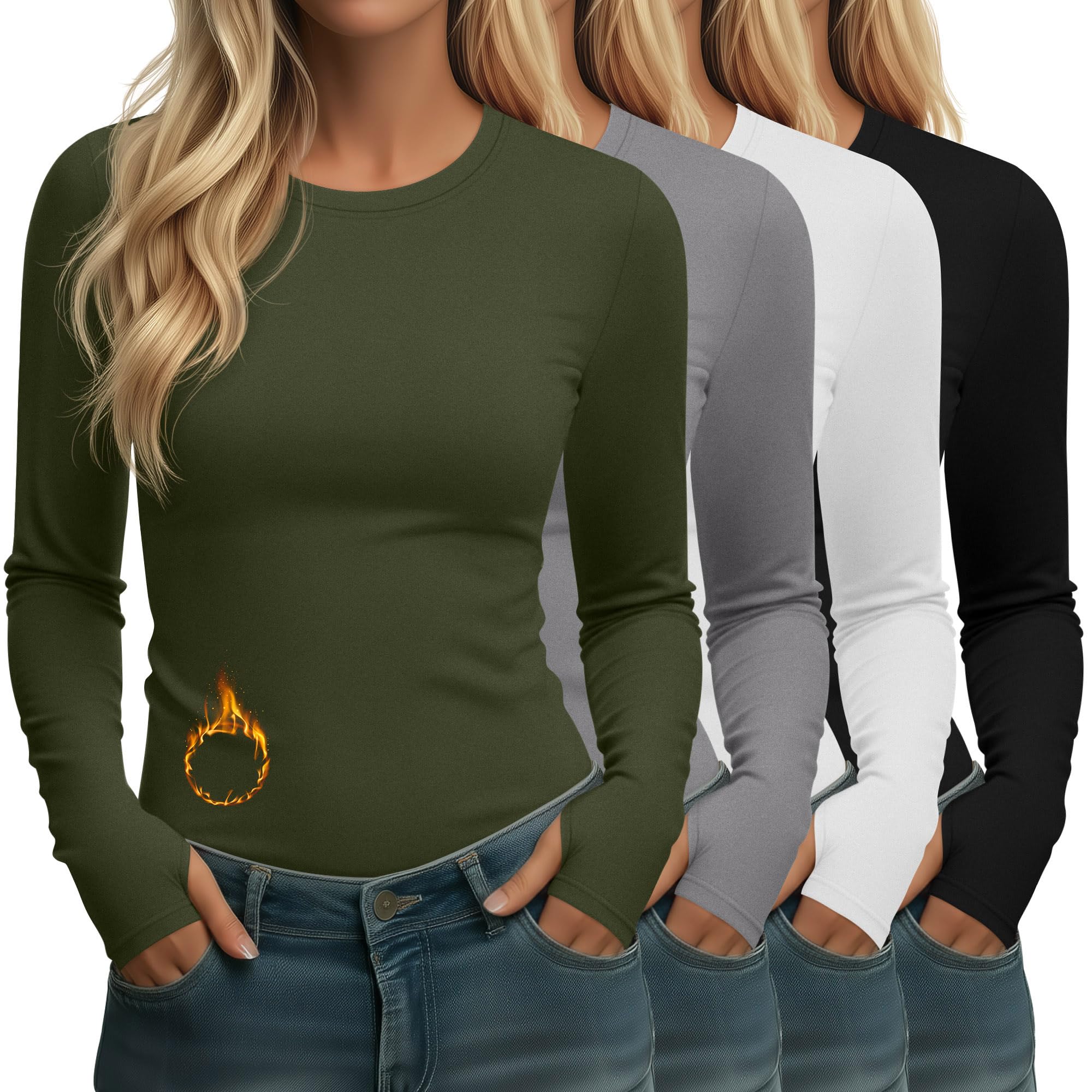 Neer 4 Pack Women's Thermal Fleece Lined Shirts Warm Base Layer