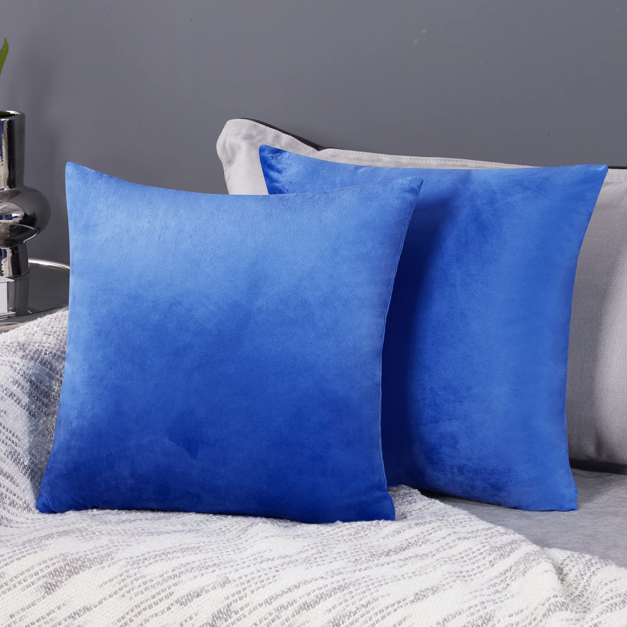 Deconovo Boys Royal Blue Set Of 2 Crushed Velvet Cushion Covers 55Cm X 55Cm 22X22 Inches Pillowcases Throw Pillow Cases Cushion Covers For With Invisible Zipper