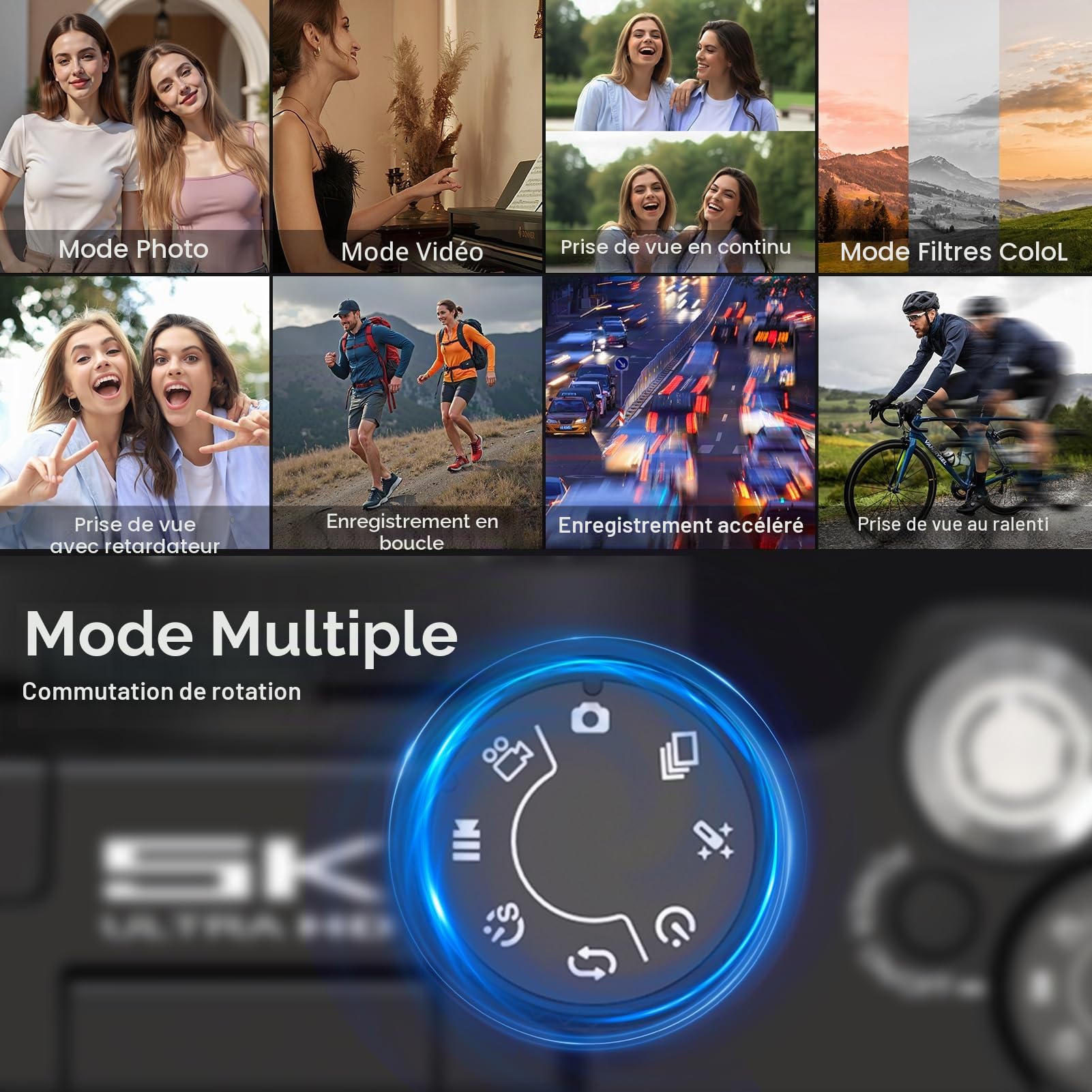 Appareil Photo numérique 5K avec WiFi pour la Photographie, caméra de vlogging 64MP avec écran Rabattable pour Youtube, Comprend Une Carte SD de 64 Go, Un trépied, Une lumière Selfie et 2 Piles