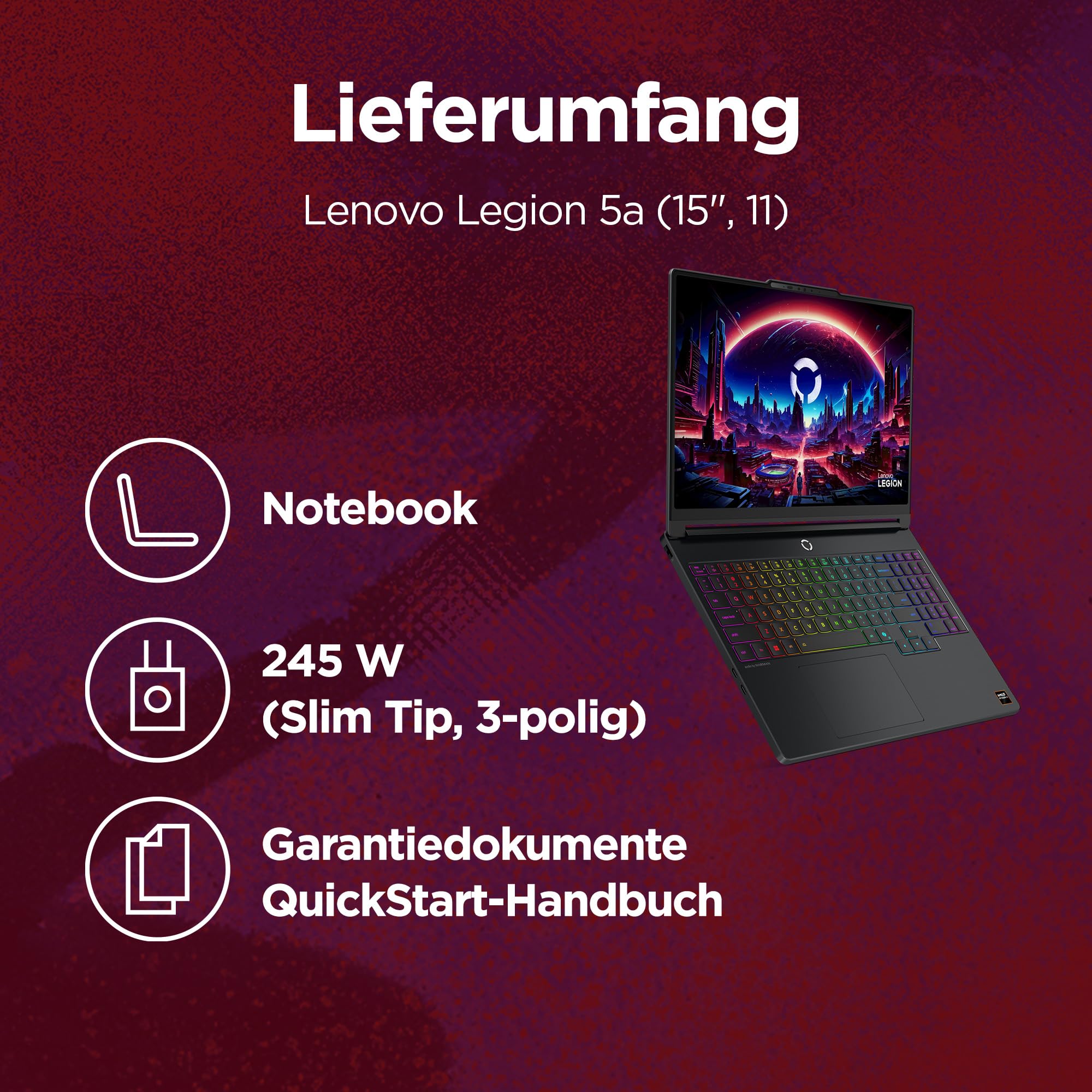 Lenovo Legion 5 Gaming AI Laptop | 15.3" WQXGA OLED 165Hz Display | AMD Ryzen 7 250 | 32GB RAM | 1TB SSD | NVIDIA GeForce RTX 5060 | Windows 11 | QWERTZ | Schwarz | 3 Monate GamePass