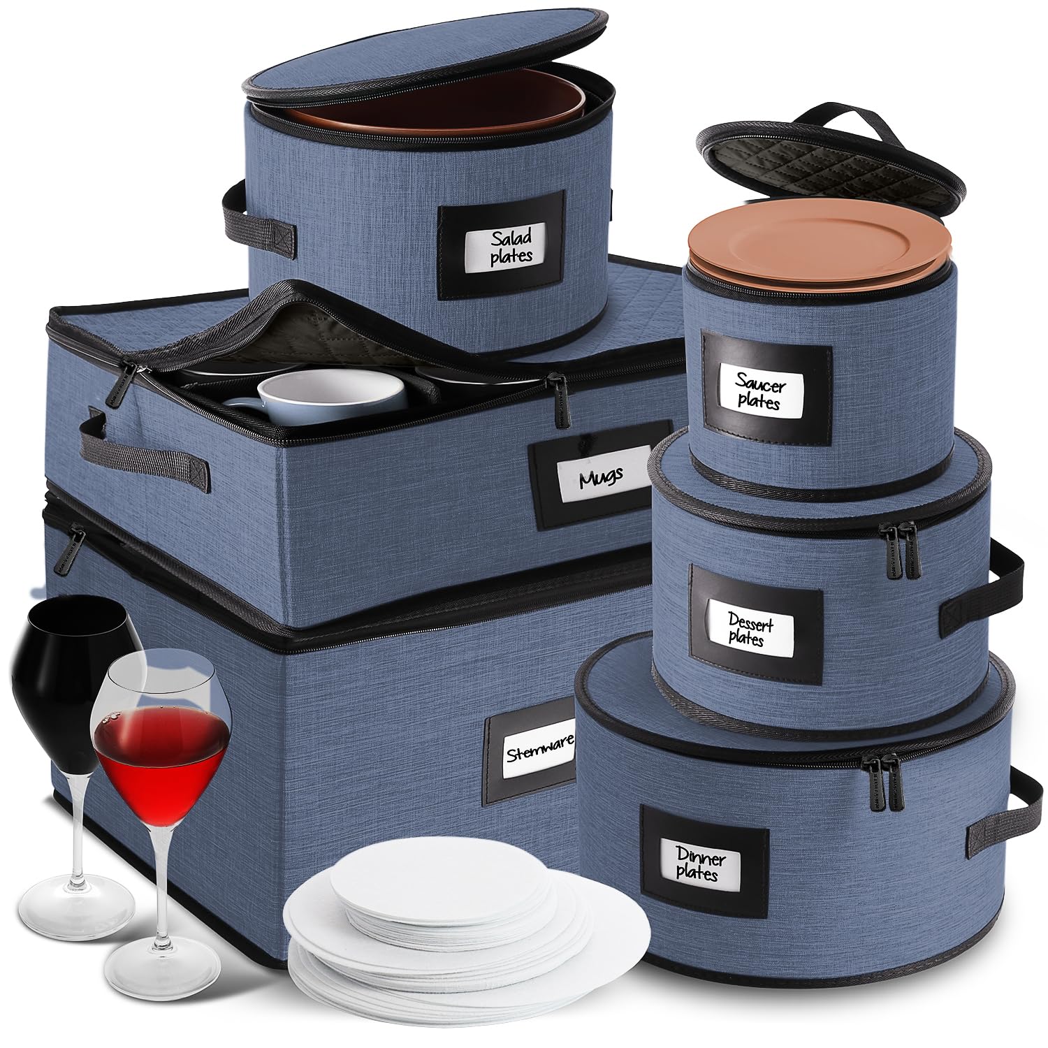 Hearth &amp; Harbor Fine China Storage Containers Hard Shell 6 Piece Set, Blue