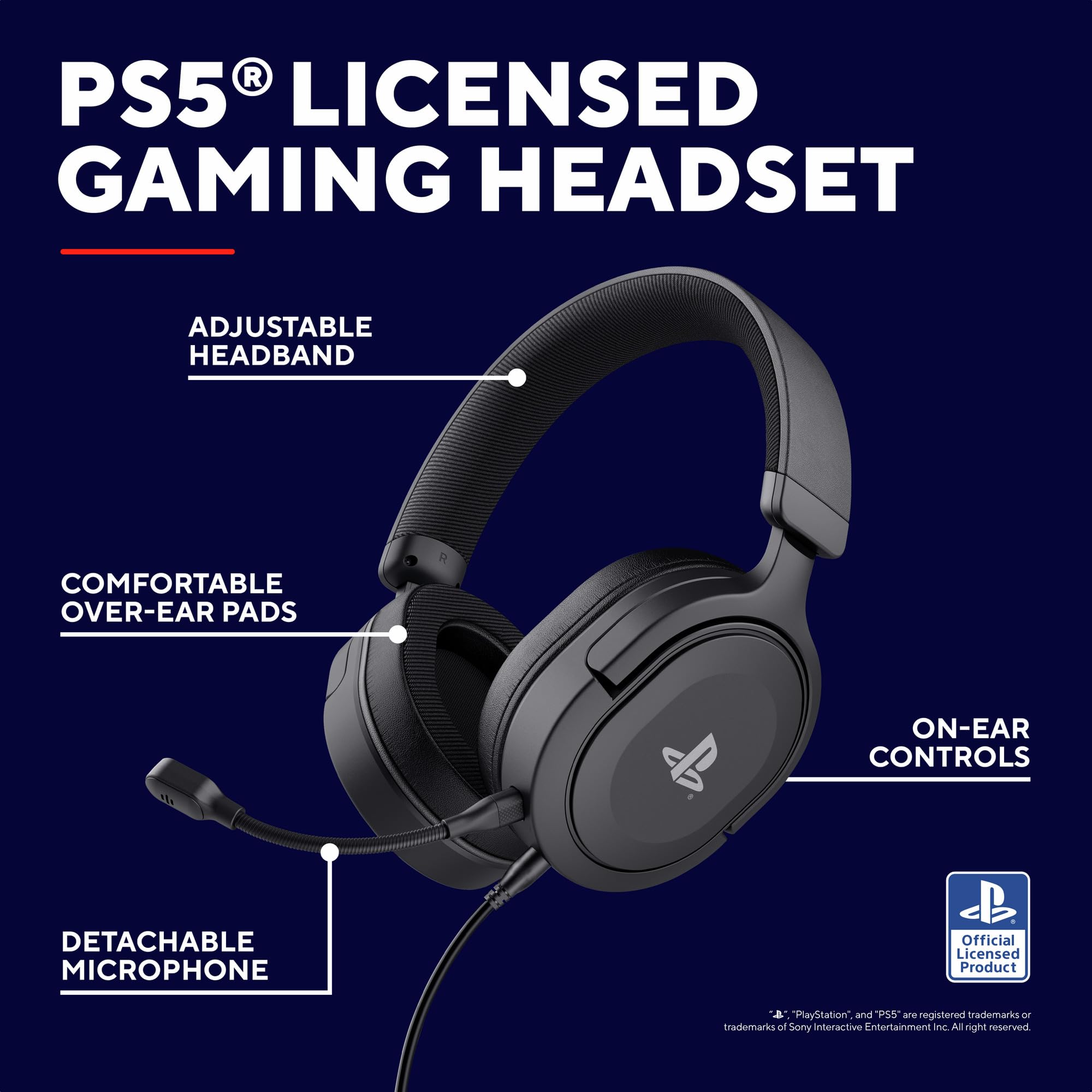 Trust Gaming GXT 498 Forta [oficjalnie licencjonowany na PlayStation 5] Zrównoważony zestaw słuchawkowy do gier PS5/PS4, kabel 1,2 m, sterowniki 50 mm, odłączany mikrofon, przewodowe słuchawki nauszne