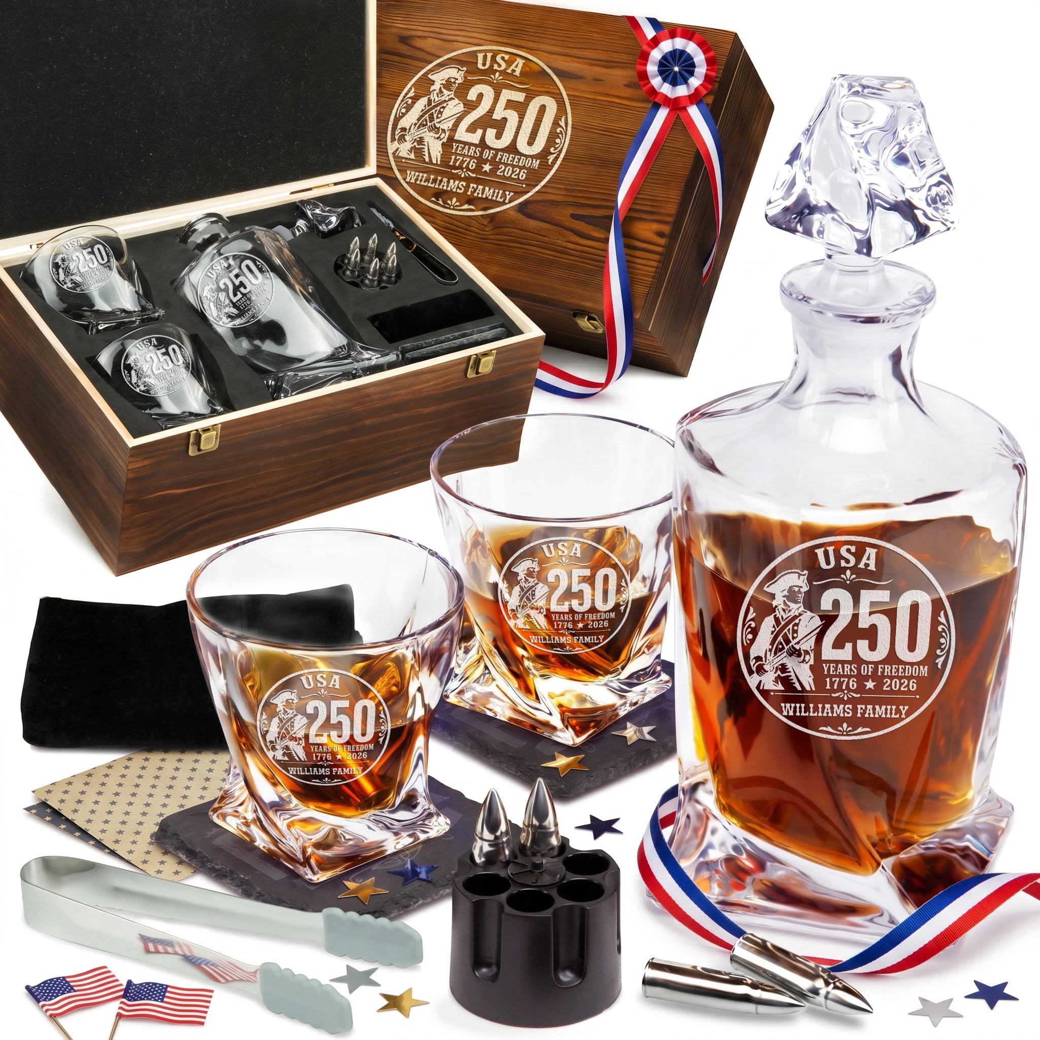 Personalized USA 250th Twisted Whiskey Decanter Set
