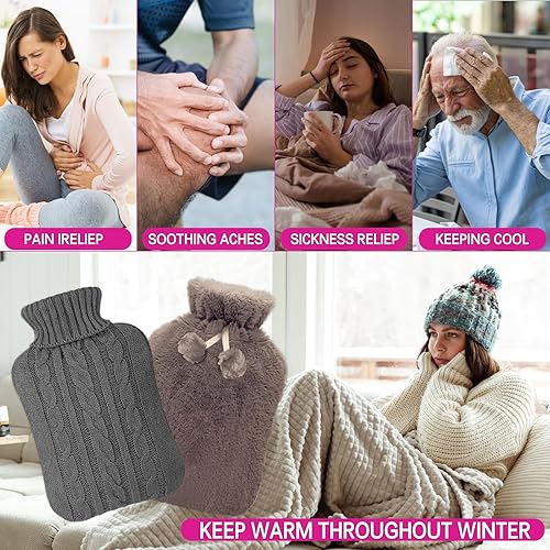 Miniatura 3 de Botella de agua caliente (2 litros), paquete de 2 bolsas de agua caliente para aliviar el dolor, calambres menstruales, cuello y hombros, paquete de