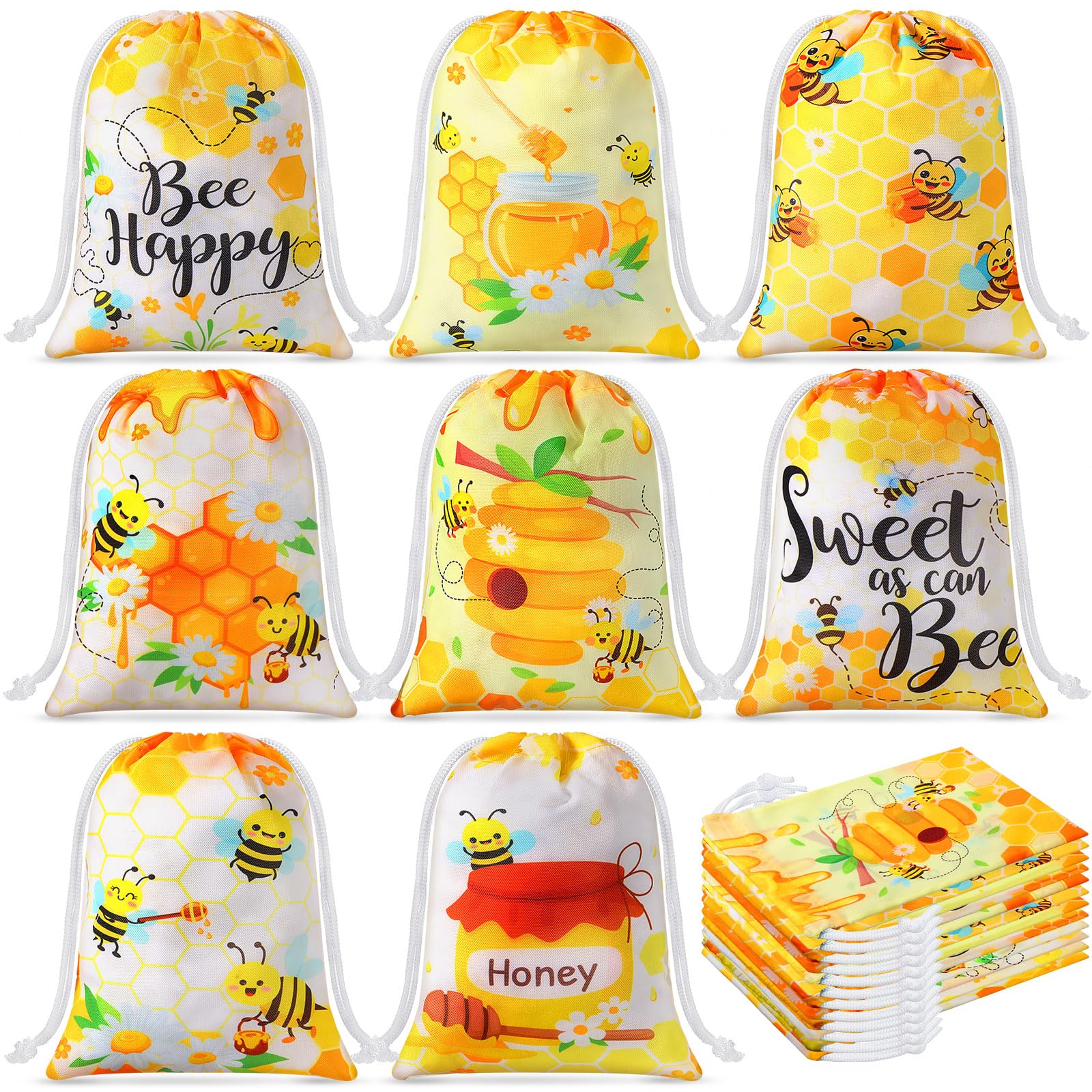 TalltalkTalltalk 24 Pieces Bee Party Favor Bags Honey Bee Drawstring Gift Bag Honey Bee Treat Bags Bee Goodie Candy Bags for Bee Birthday Baby Shower Gender Reveal Party Supplies