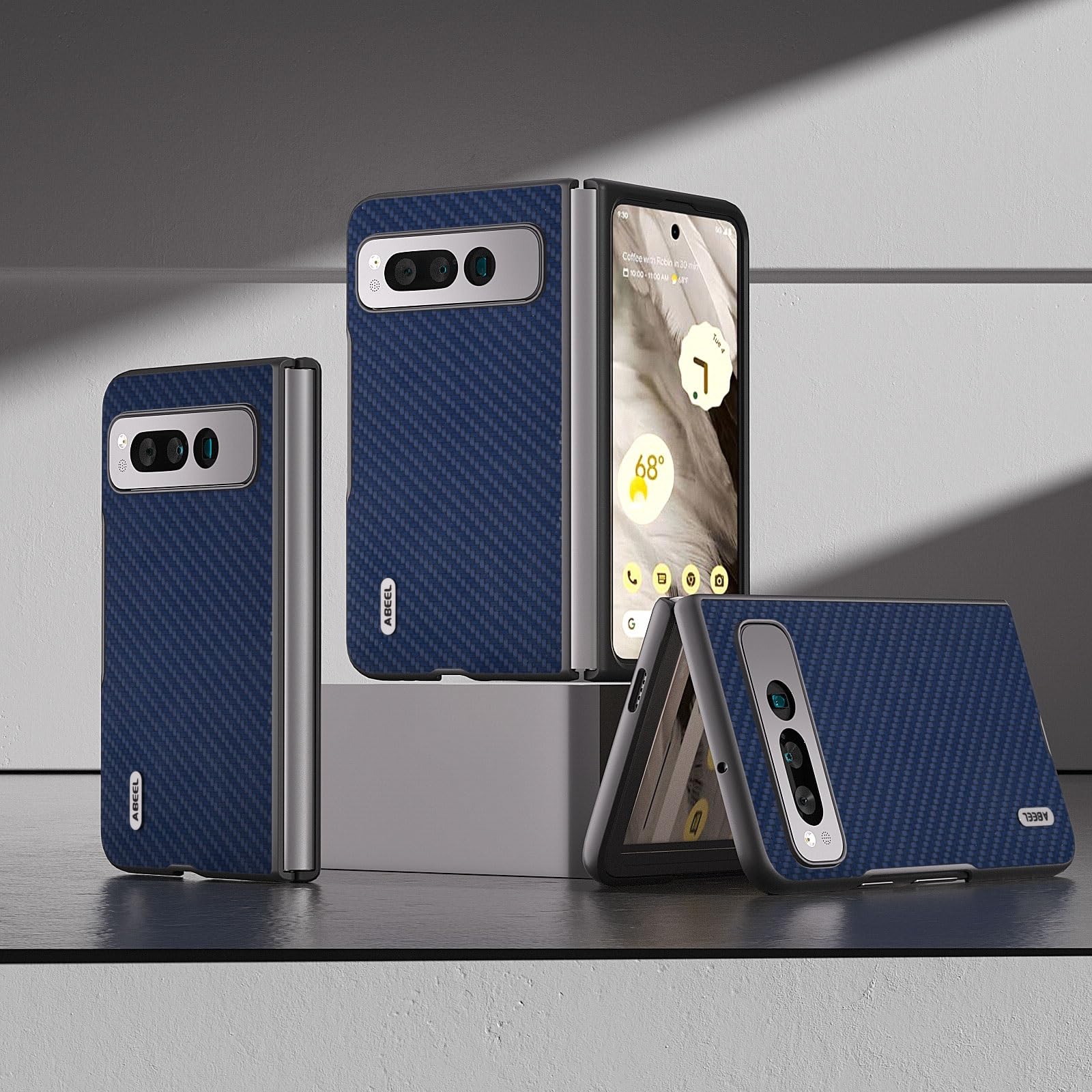 Coque Google Pixel Fold en cuir bleu marine et carbone - 7