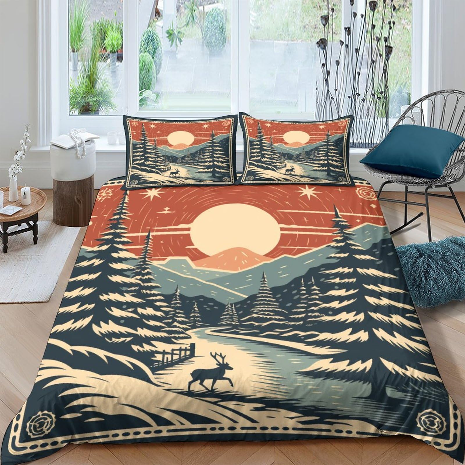 Housse de couette Noël pour lit double : ambiance chalet vintage et cocooning hivernal