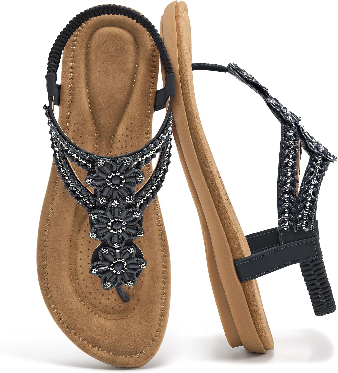 HARENCE Flat Sandals for Women Dressy: Comfort Elastic Ankle Strap Summer Bohemian Sandal 2026 - Casual Walking Shoes Vacation