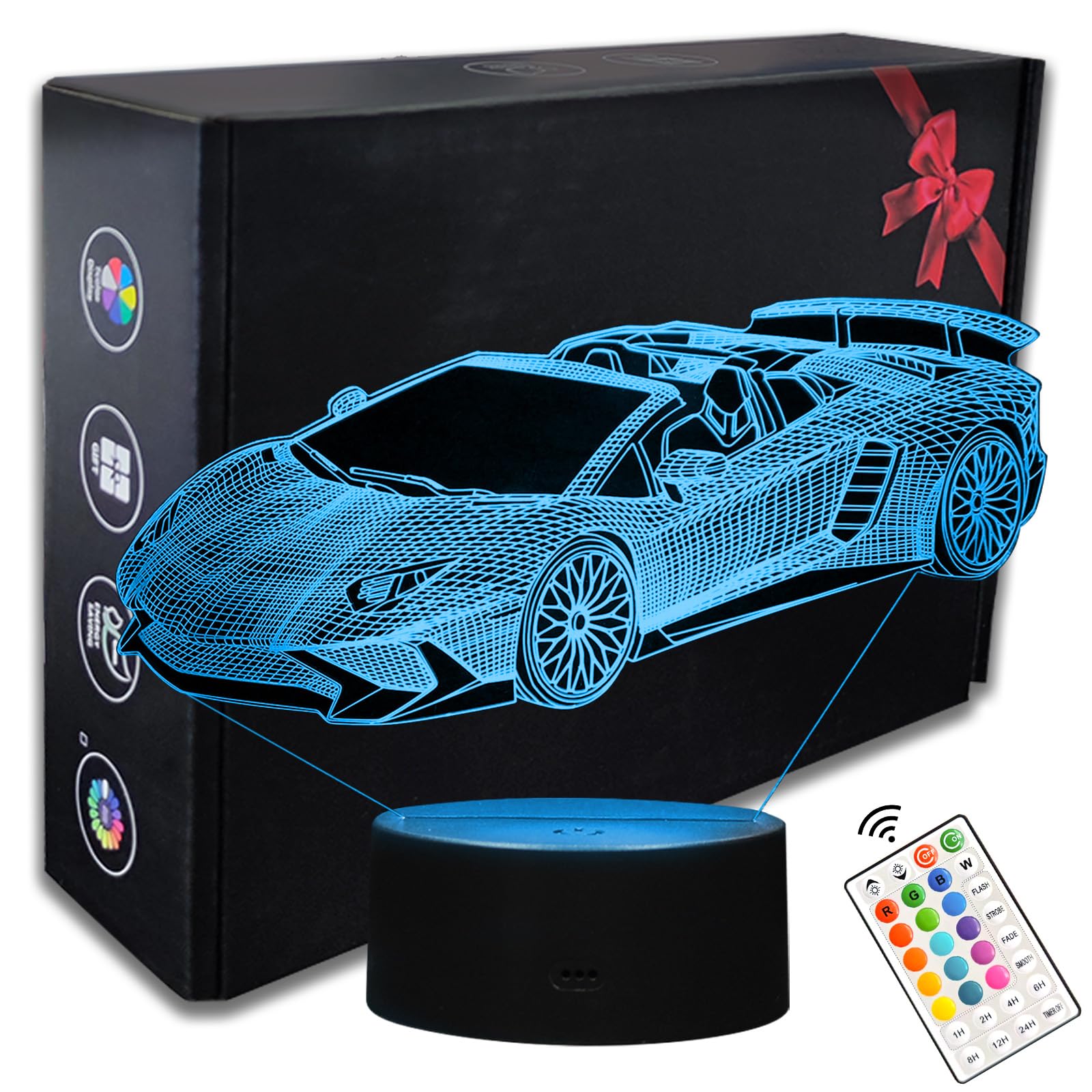 oboist 16 Colors Car Night Light, 3D LED Night Lamp for Boys - Racing Cars Themed Bedroom Lamps, Optical Illusion Lamp with Remote Control, Perfect