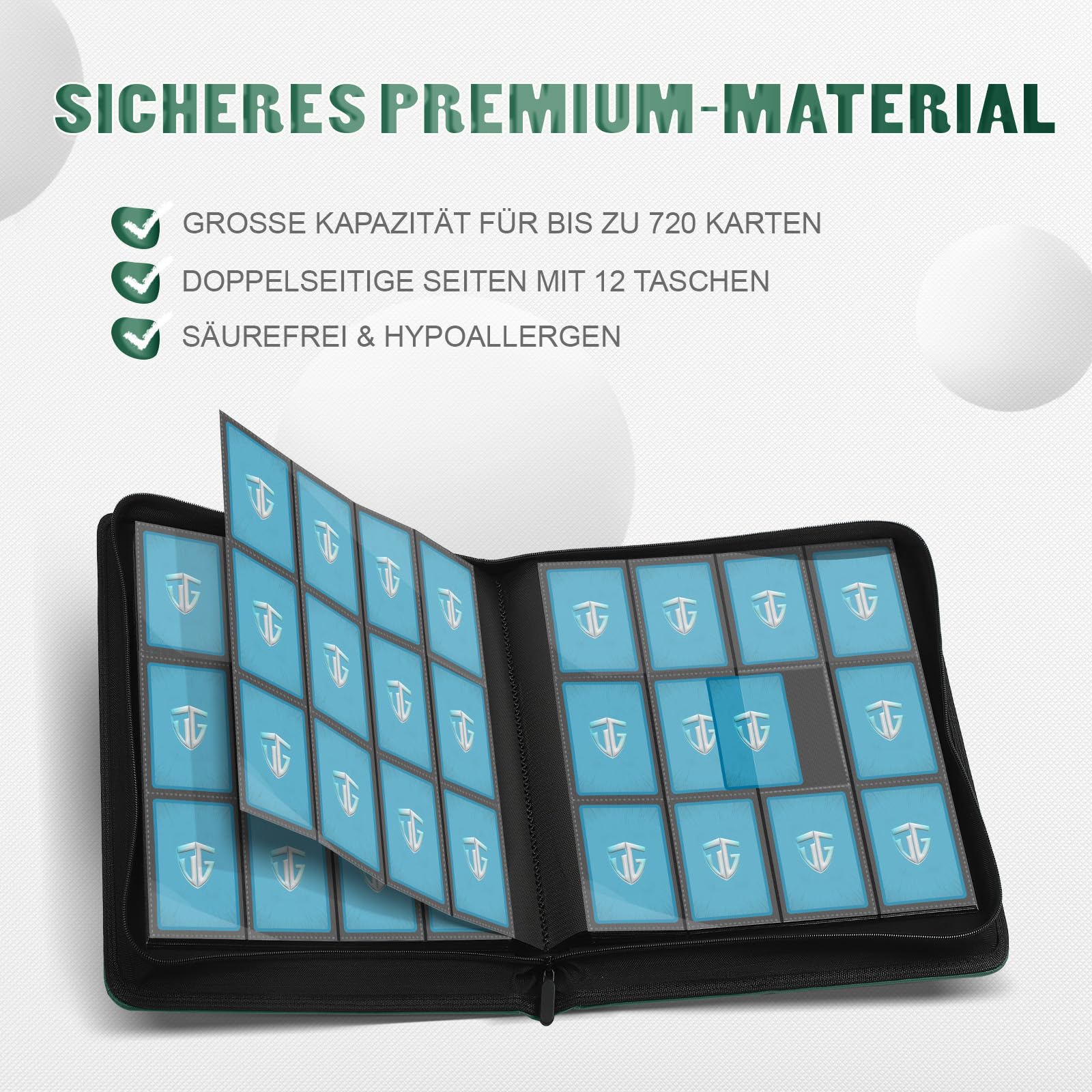 TCGUARD Carpeta con 12 compartimentos para tarjetas coleccionables con cremallera, para 720 tarjetas, carpeta de álbumes de recortes, bolsillos laterales seguros, compatible con YuGiOh, MTG, tarjetas