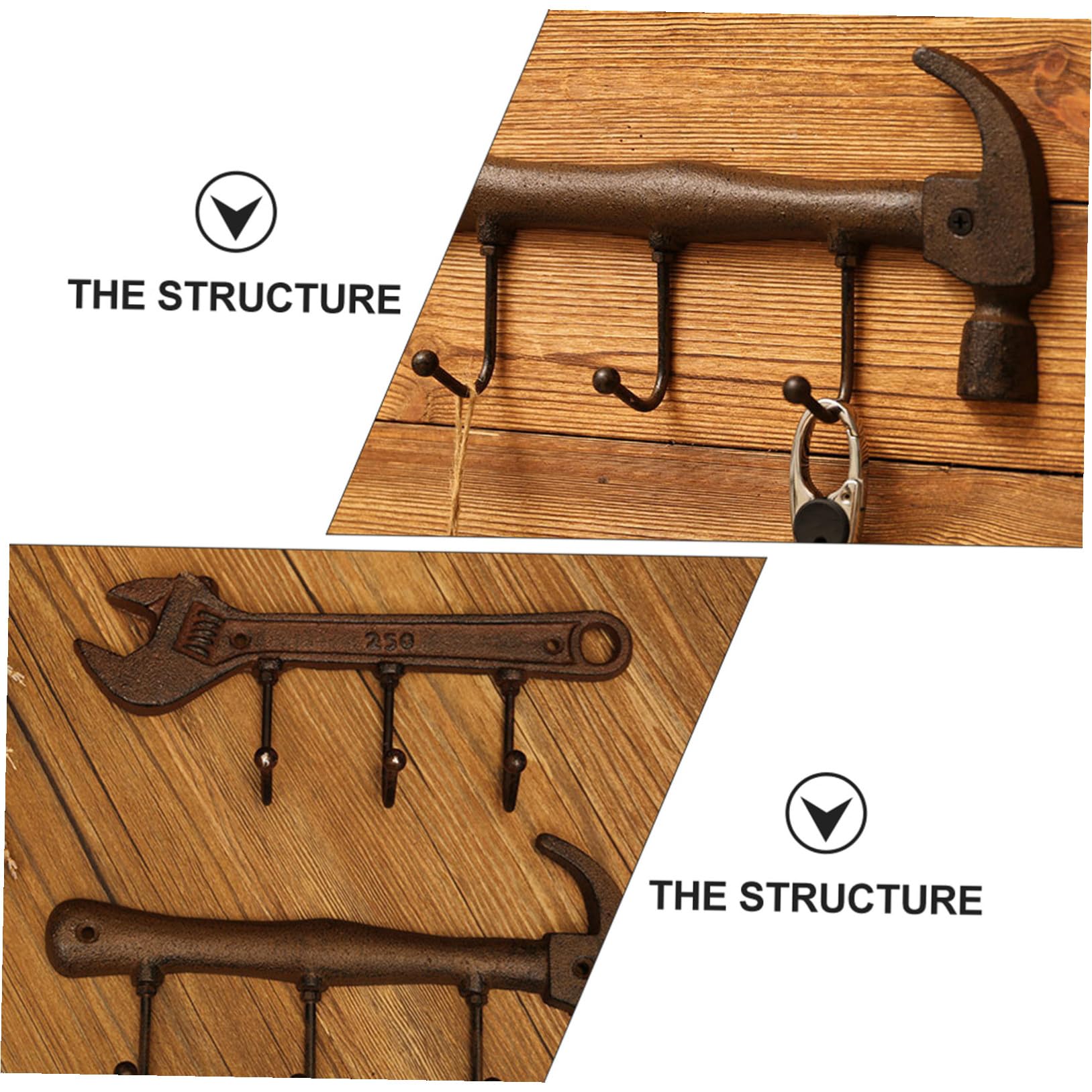 Gatuida Set di Ganci da Muro in Ferro Stile Industriale Forma Martello e Chiave Inglese, Decorativi e Resistenti per Soggiorno e Casa