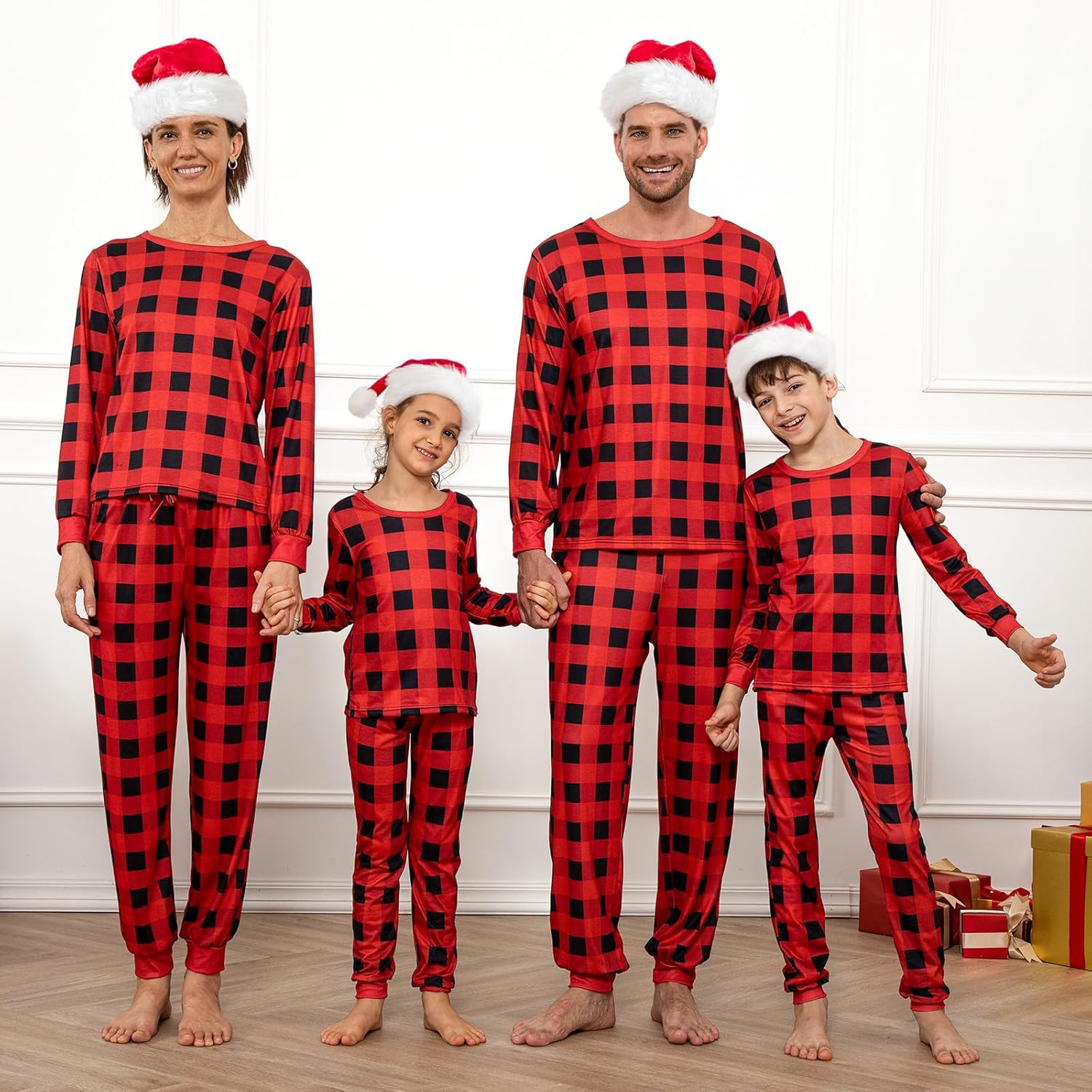 Liitrsh Christmas Plaid Pajamas Matching Set Family Couples Christmas Buffalo Black Plaid with Xmas Hat Sleepwear Holiday - Image 7