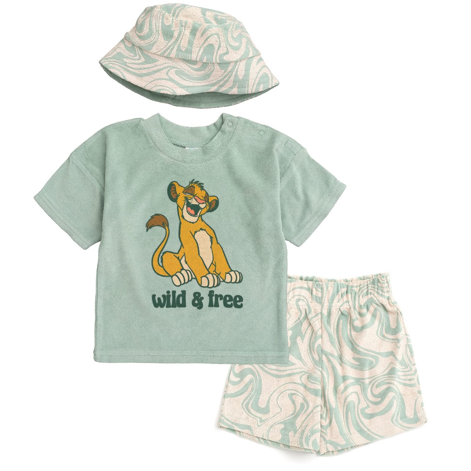 Disney Baby-T-Shirt, Fahrrad-Shorts und Mütze, 3-teilig, Motiv: König der Löwen, Mickey Mouse Simba