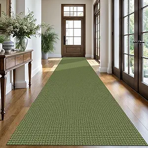 KOZYFLY Extra Long Runners for Hallways 3x18 ft Washable Kitchen Runner Non Slip Rubber Backed Hallway Rug Cotton Entryway Runner Rug Floor Carpet for Indoor Hall, Kitchen, Olive Green/Earthy Green