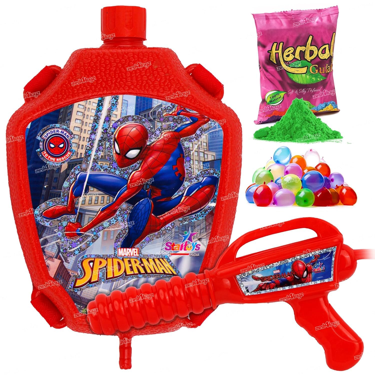 Zest 4 Toyz Holi Pichkari Water Gun for Kids Boy Girl Powerful High Pressure Tank Spray with 1 Pkt Herbal Gulal & 100 Balloon, Spiderman (Super Tank) (B0CTKBXZCS) Amazon Price History, Amazon Price Tracker