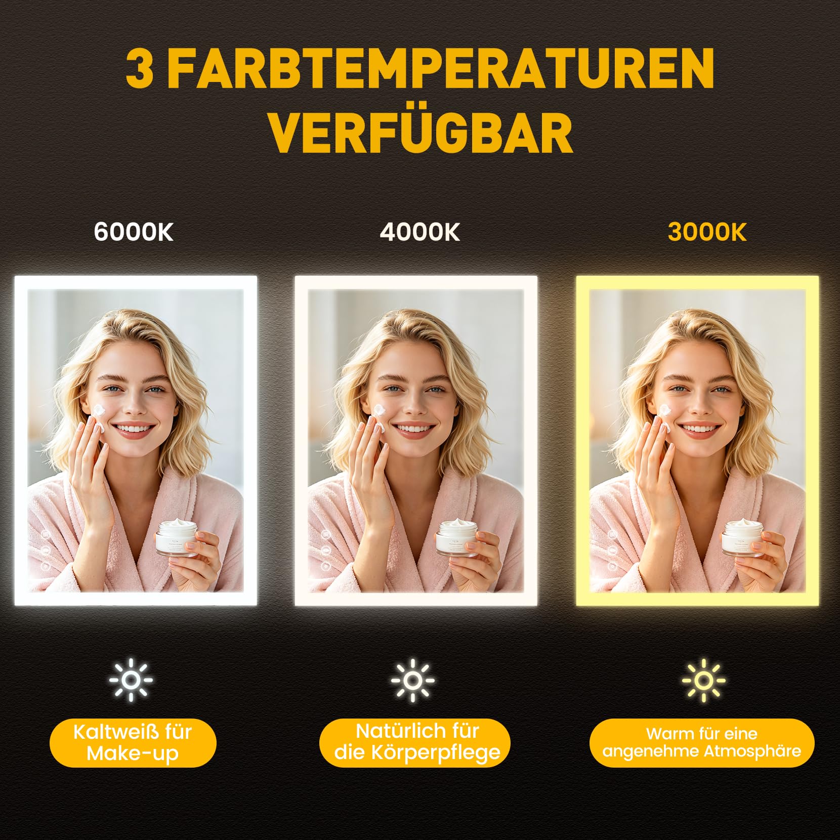 Dripex LED Badspiegel 70x50cm mit Steckdose, 3 Lichtfarben Dimmbar IP44 | Für Badezimmer