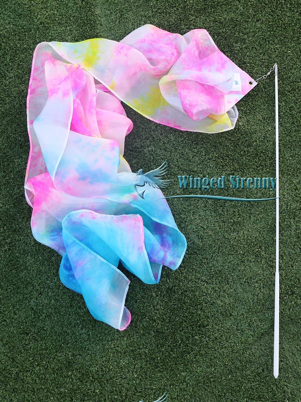 Winged Sirenny Youth Silk Ribbon Dancer Wand, Church Worship & Praise Adoration Dance Flag Banner, Juggling Play Silk Streamer with Rods.