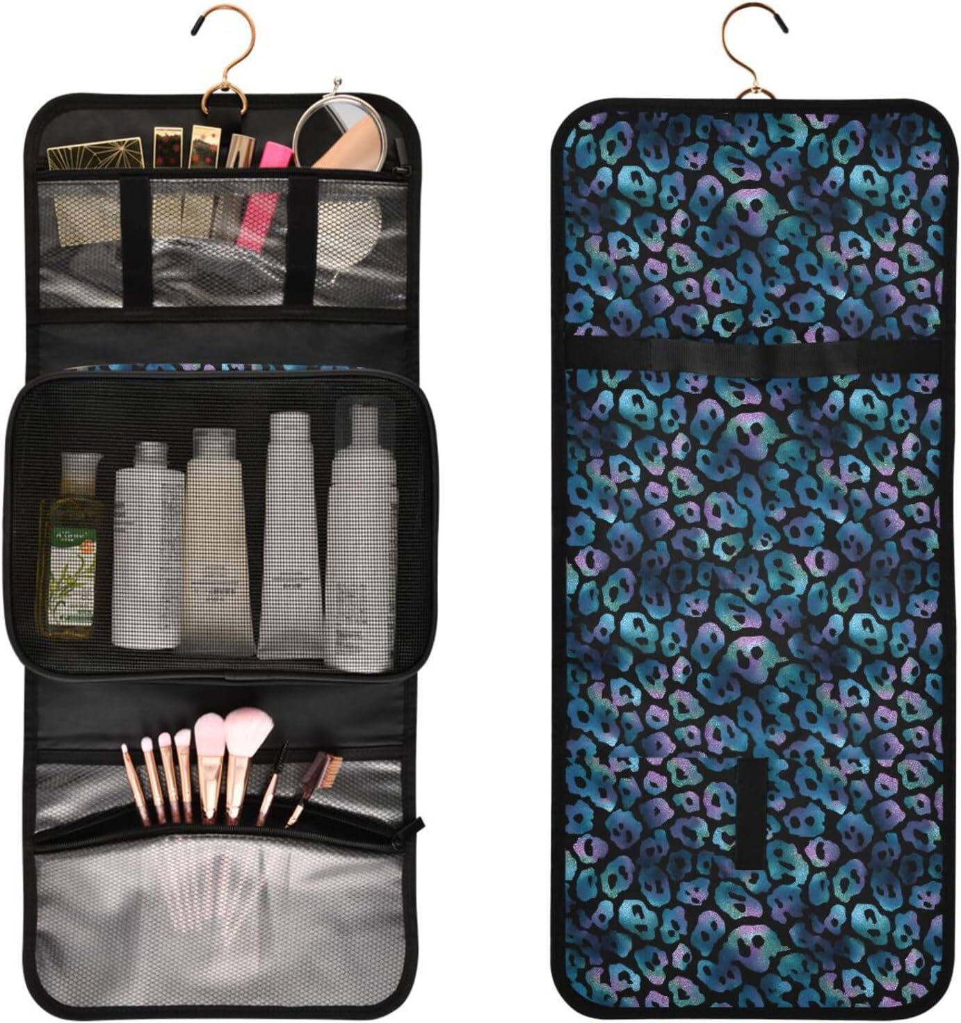 MNSRUU Toiletry Bag Leopard Print Turquoise Hanging Makeup bag for Toiletries 3 PCS Travel Toiletry Organizer Bags Portable Clear Toiletry Kit