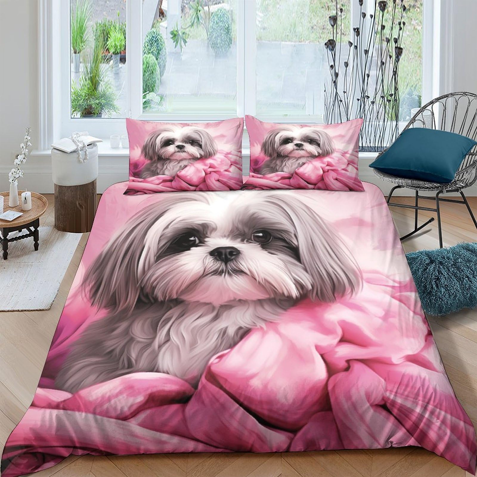 GPARSDDIO Shih Tzu Duvet Cover 3 PCS Hotel Quality Quilt Cover Bedding Bed Covers with Pillowcases with Zipper Closure Hypoallergenic Soft Breathable Microfiber King（220x240cm）