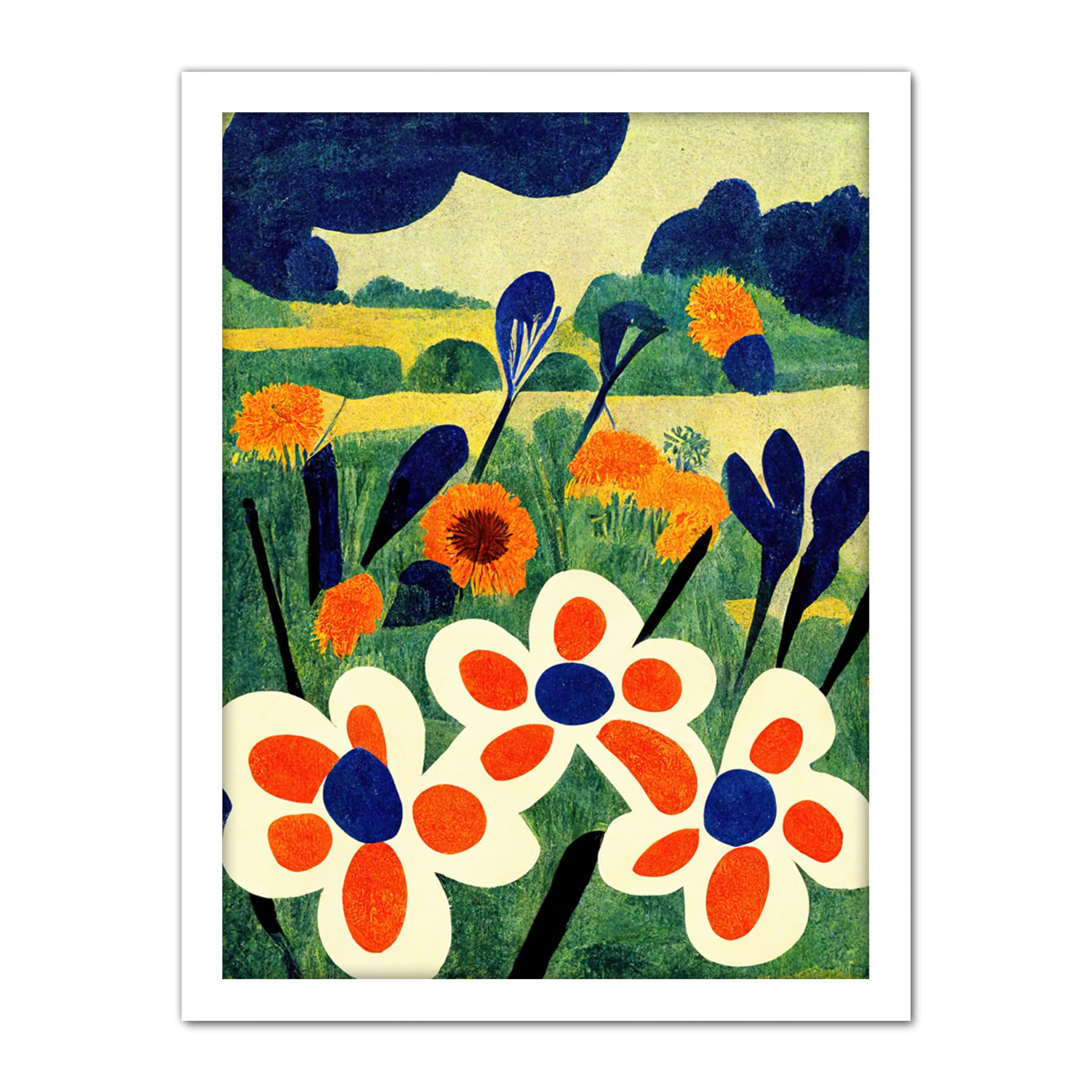 Doppelganger33 LTD Henri Matisse Style Meadow Flowers Iris Artwork Framed Wall Art Print 18X24 Inch