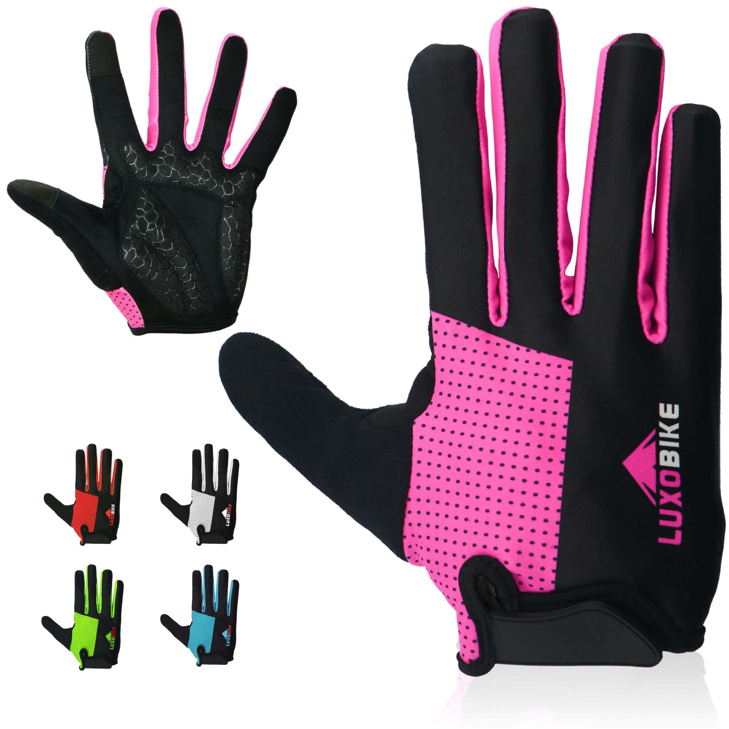Gants de Cyclisme Gants de Cyclisme - Gants de VTT - Antidérapants - Absorption des Chocs - Respirants - pour VTT - Reconnaissance des écrans tactiles, Homme Femme, Pink - Full Finger, Small