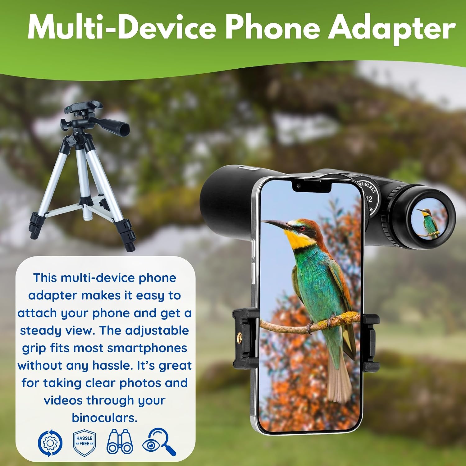 12x42 HD Binoculars for Adults – Waterproof Fog-Proof with BAK4 Prism – Lightweight Compact Design with 65cm Tripod & Phone Adapter – Bird Watching, Hunting, Sports & Travel