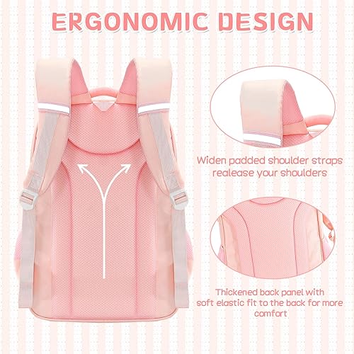 Miniatura 3 de Mochila infantil para niñas, mochilas Kawaii para niños, mochila rosa para niños, mochila de moda con múltiples bolsillos para escuela primaria,