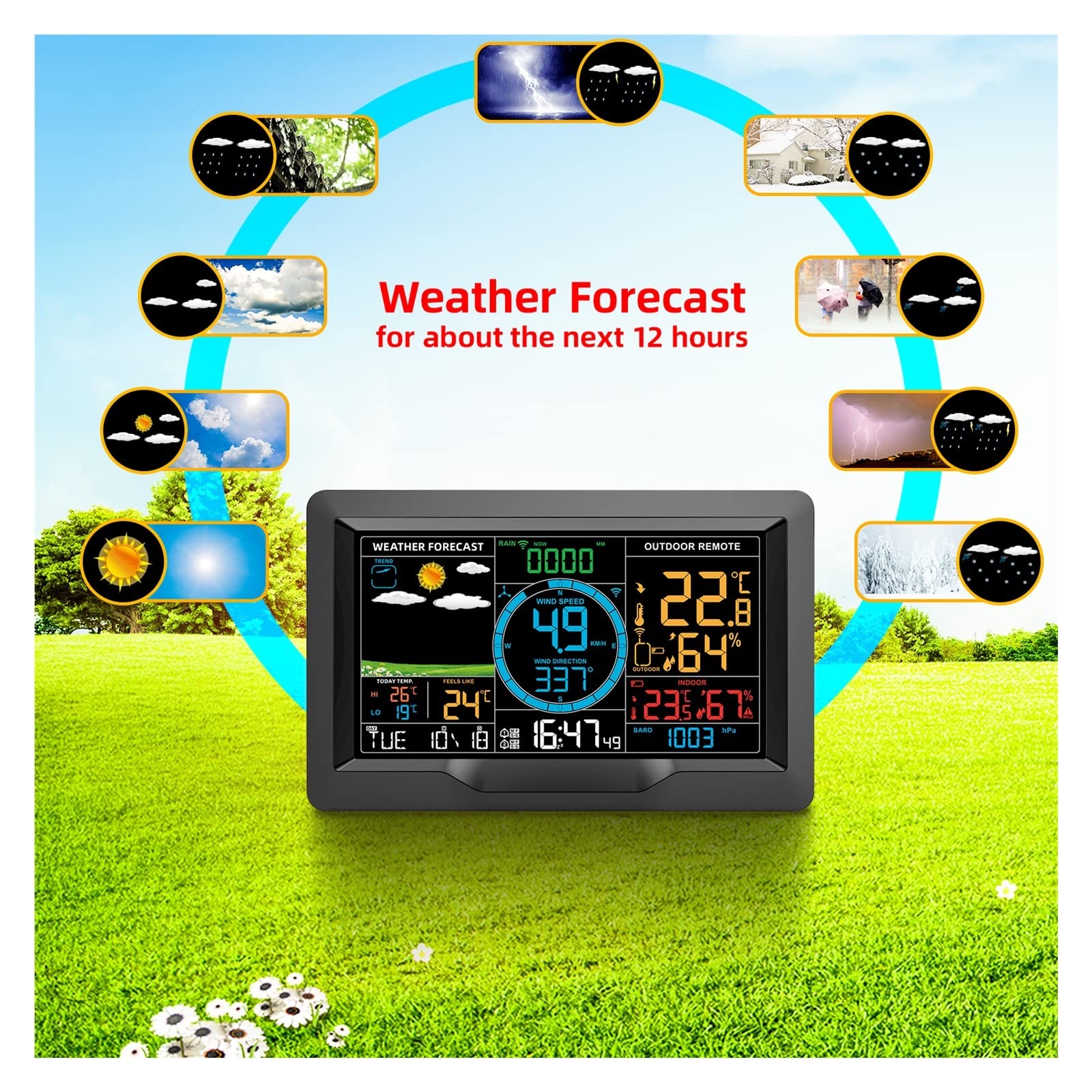 Stazione meteorologica professionale Sensore esterno wireless 8 in 1 Previsioni meteo Vento Pioggia Termometro Igrometro In tempo reale