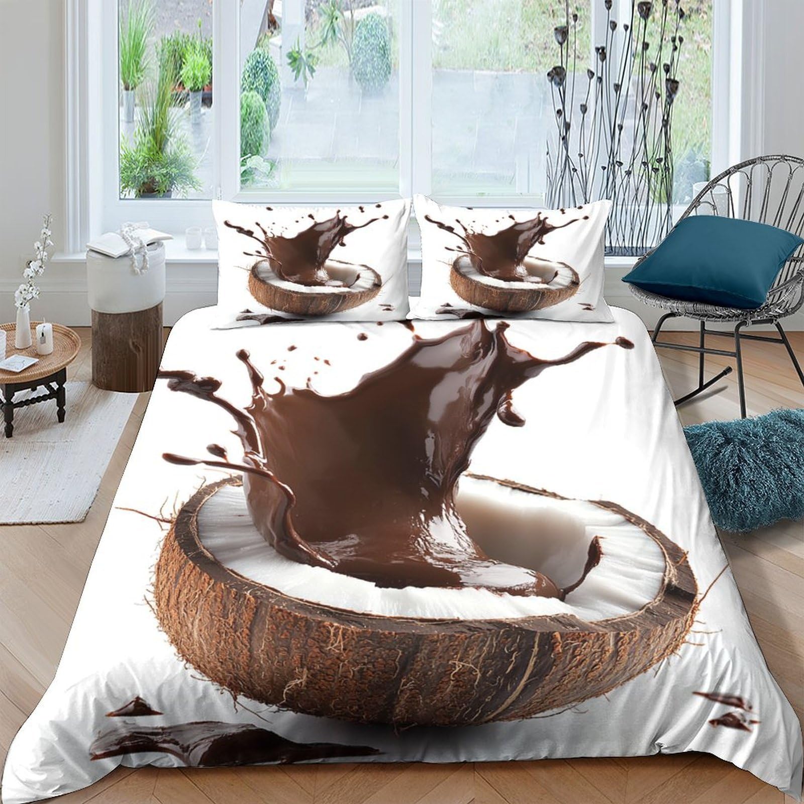 Ctjqhvkz Style-4 3D Printed Coconut Splash Fitted Sheet Microfiber Soft Chocolate Brown Mattress Cover For Bedroom Dorm Decor Single（135X200cm）