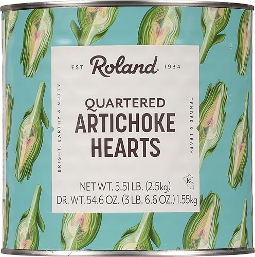 Roland Foods Corazones de alcachofa en cuartos, lata de 5 libras y 8 onzas, paquete de 2