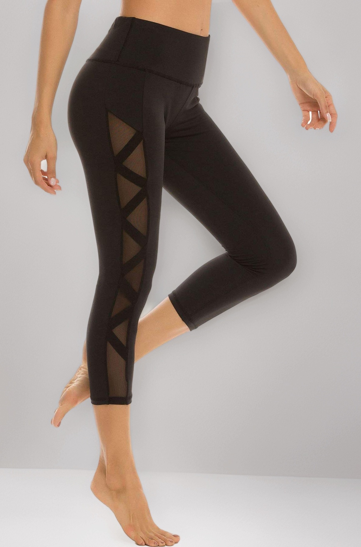 romansong Women's Mesh Leggings Yoga Pants with Pocket, Non See-Through Capri High Waisted Tummy Control 4 Way Stretch