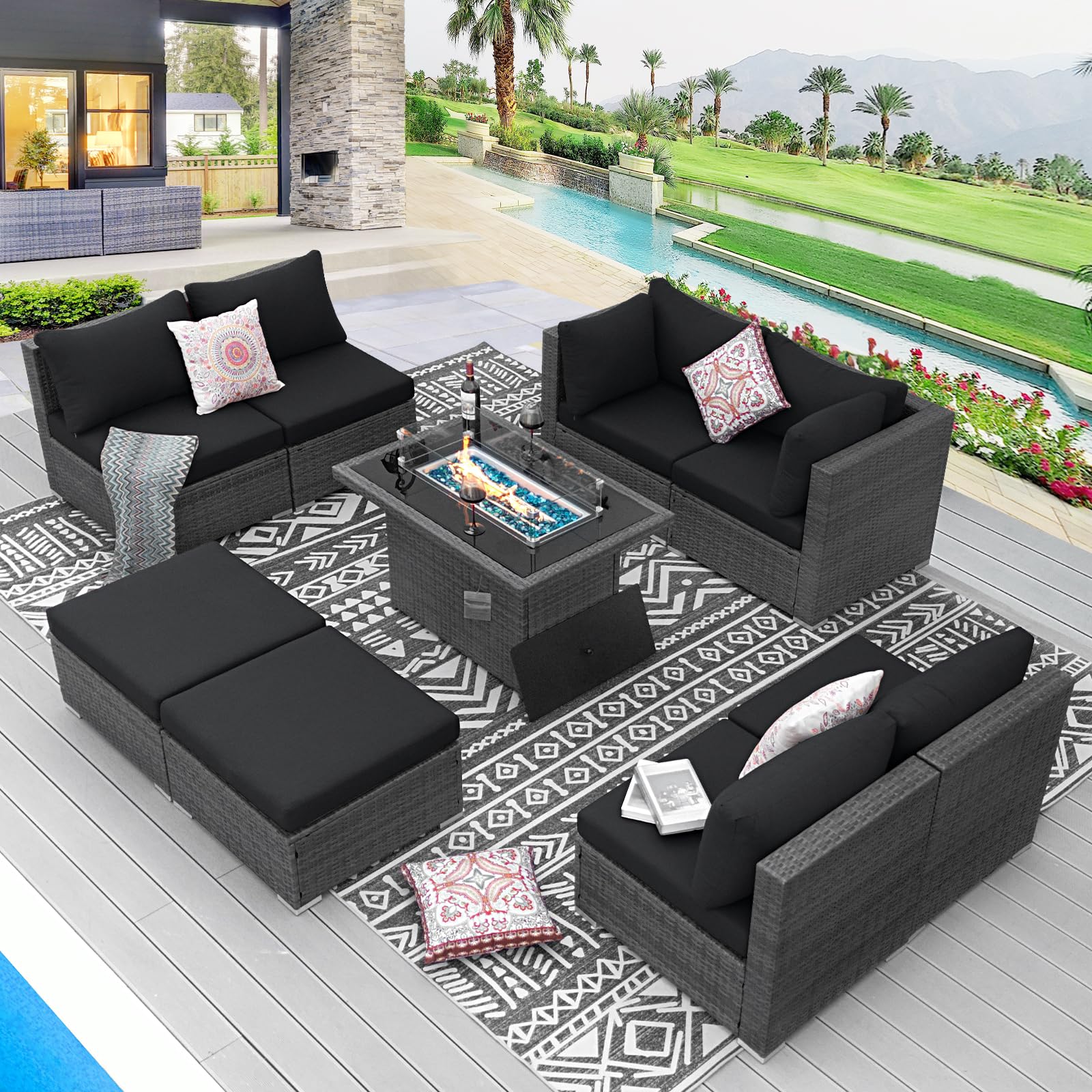 BULEXYARD 9-Piece Patio Set with Fire Pit