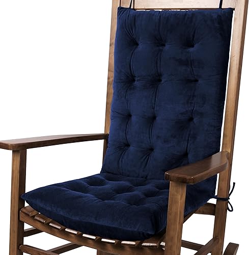 Juego de 2 cojines para silla mecedora, de terciopelo, para respaldo alto y asiento, color azul marino
