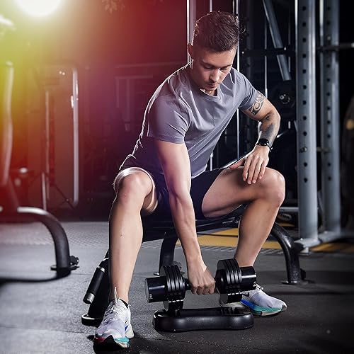 Miniatura 3 de Bpulse - Mancuerna ajustable con esfera negra con asa y placa de peso ajuste rápido de peso girando el mango ideal para entrenamiento de cuerpo