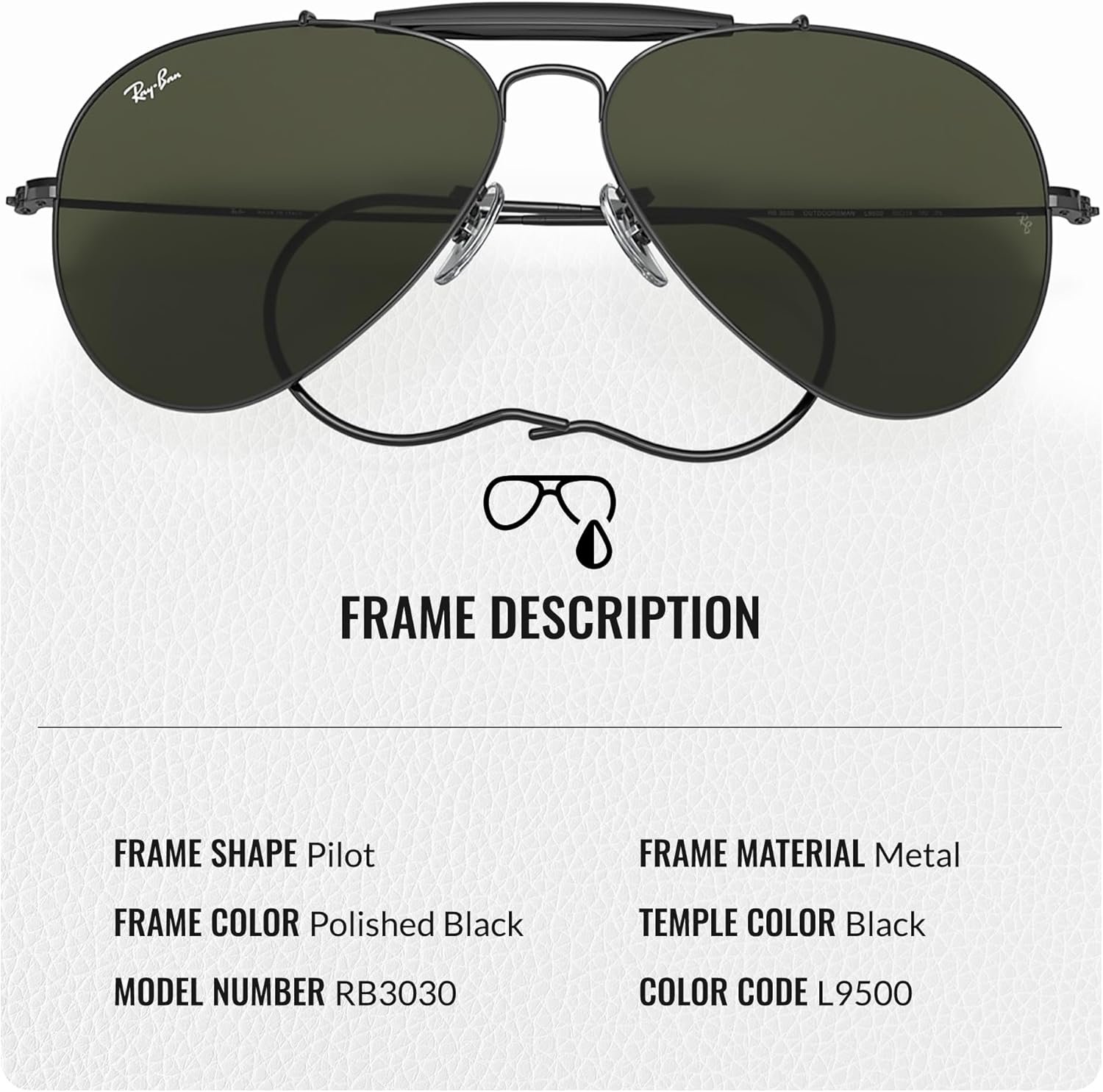 Ray-Ban RB3030 OUTDOORSMAN Pilot Shaped Sunglasses for Men & Women with Official RAYBAN Eyewear Kit