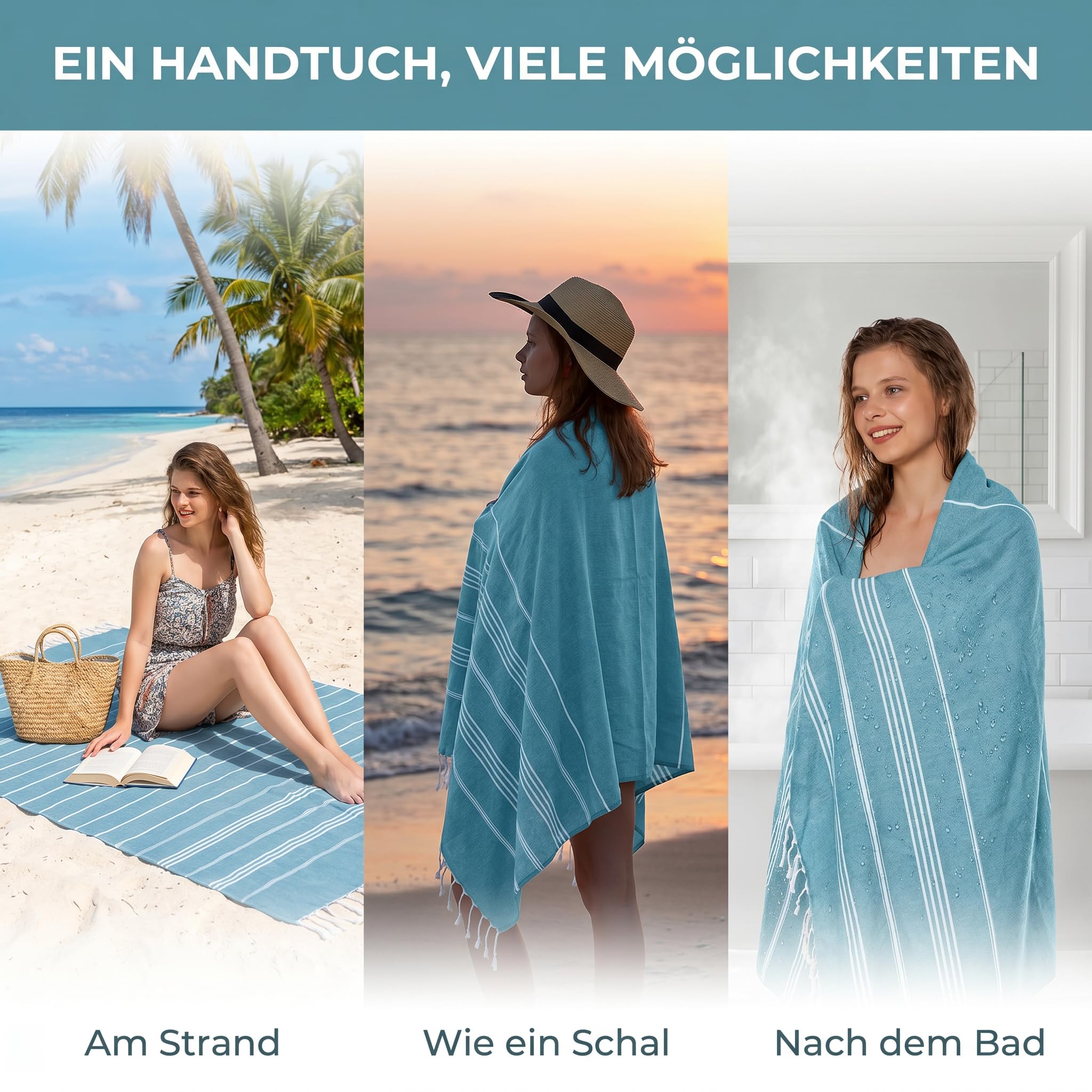 Ręcznik Hamam Duży 100x200, ręcznik do sauny, ręcznik hamam do sauny dla mężczyzn, kobiet, bawełniany ręcznik do sauny do basenu, plaży, kempingu, sauny (niebieski)