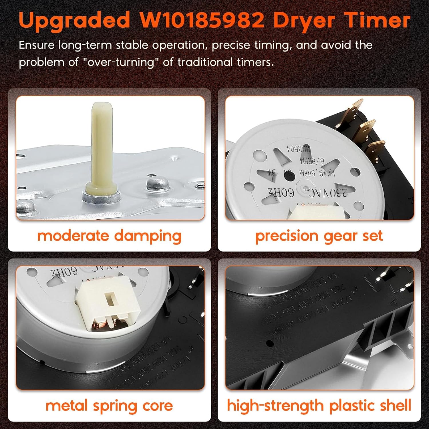 Upgraded W10185982 WPW10185982 Dryer Timer Replacement Compatible with Whirlpool, May-tag, Kenmore, Crosley Dryer Timer, Replaces 418-618-20-B5 PS11749831 AP6016541 WPW10185982