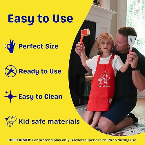 Miniatura 5 de Grill Rescue Juego de juguetes para barbacoa para niños, incluye cepillo de Grill Rescue y delantal, herramientas realistas de barbacoa para niños y