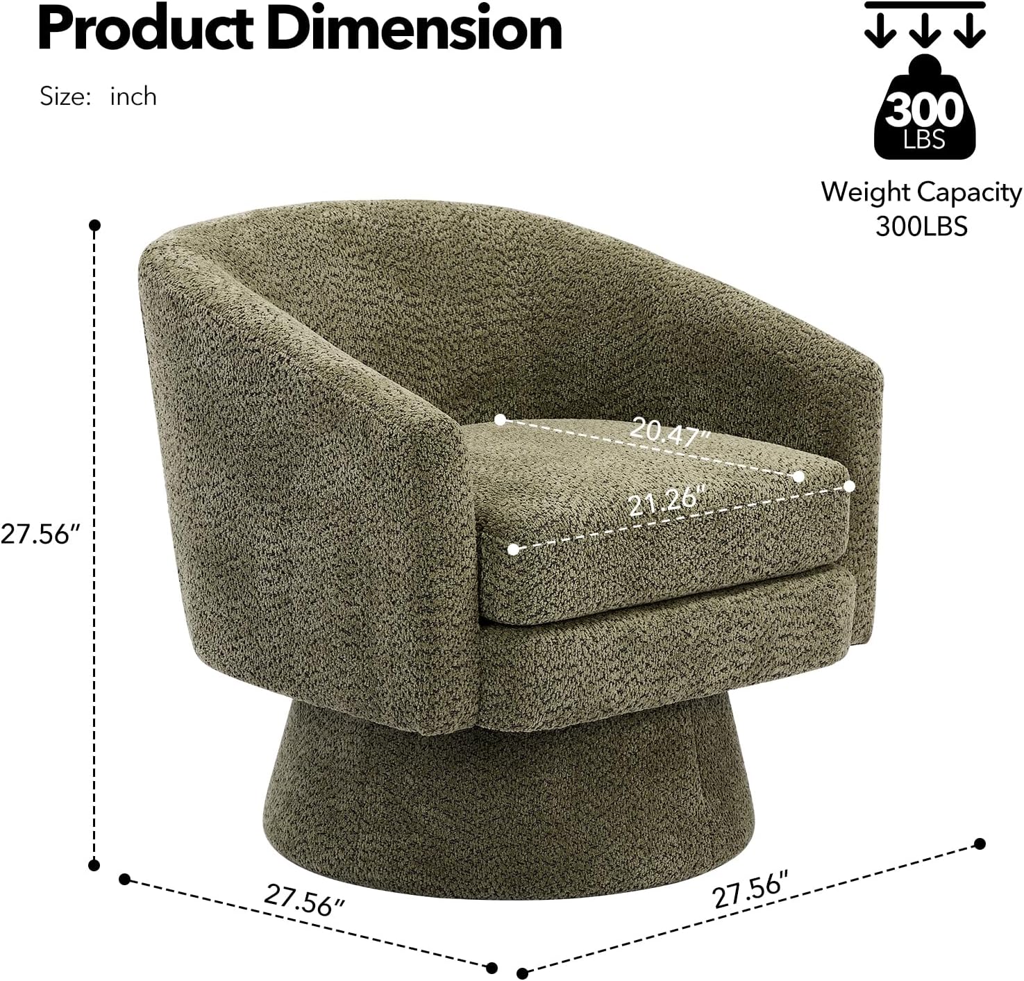 360°Swivel Accent Chair with Arms,Comfy Living Room Armchair with Curve Back and Soft Cushion,Round Chenille Fabric for Living Room Bedroom Office