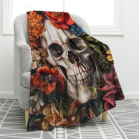 Jekeno Skull Blanket Gifts for Women Men, Rose Skull Throw Blankets for Adult Kids, Halloween Christmas Birthday Valentine's Day Gothic Decor Gifts for Home Bed Couch 50