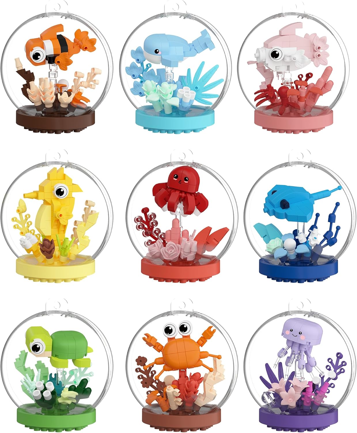 Set of 9 Cute Sea Creature Marine Life Building Blocks Toy
