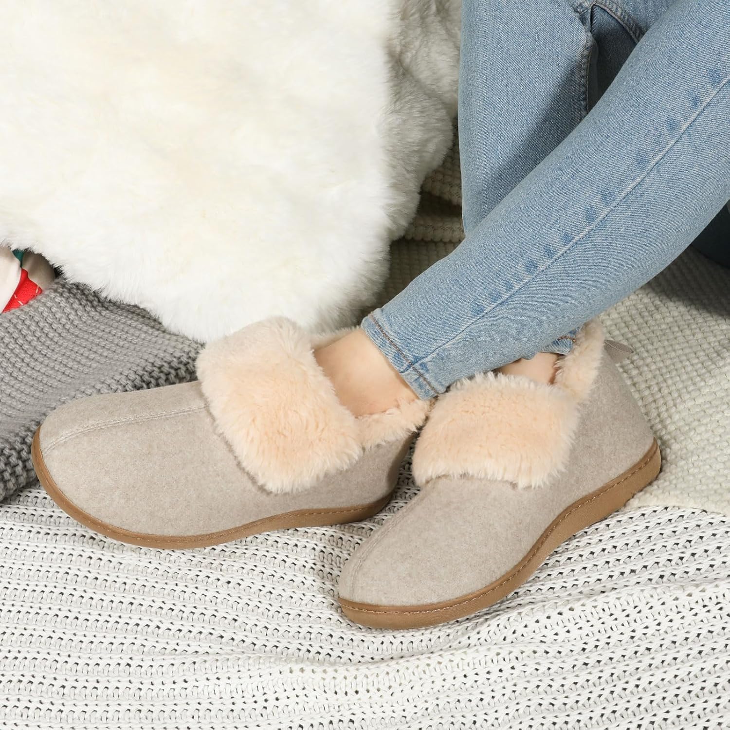 ULTRAIDEAS Women's Memory Foam House Shoes with Fuzzy Collar, Fur Lined Warm Bootie Slippers with Non Slip Sole for Indoor - Image 2