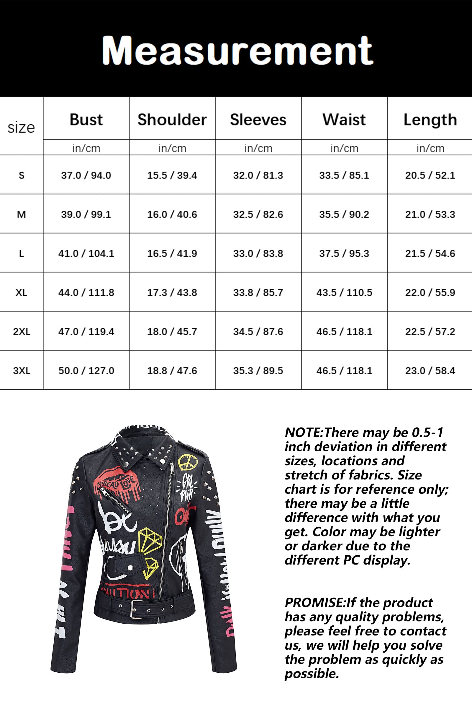 Giolshon Damskie Kurtka ze skóry syntetycznej Nity z ćwiekami Moto Floral Biker Krótki płaszcz z klapą