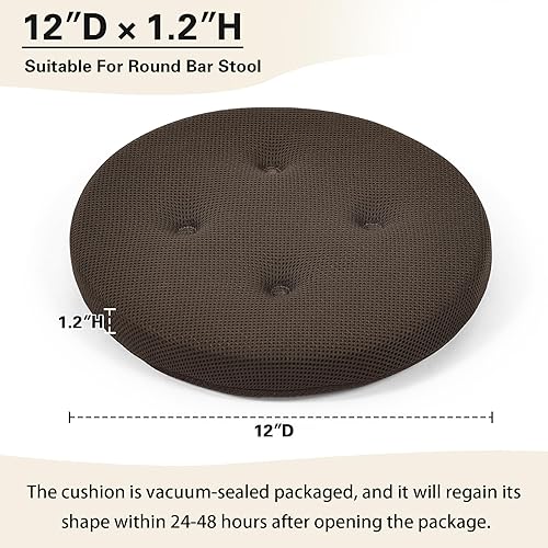 Miniatura 2 de baibu Cojines de taburete de bar, súper transpirables, redondos, para taburete, color marrón, 12 pulgadas, solo un cojín