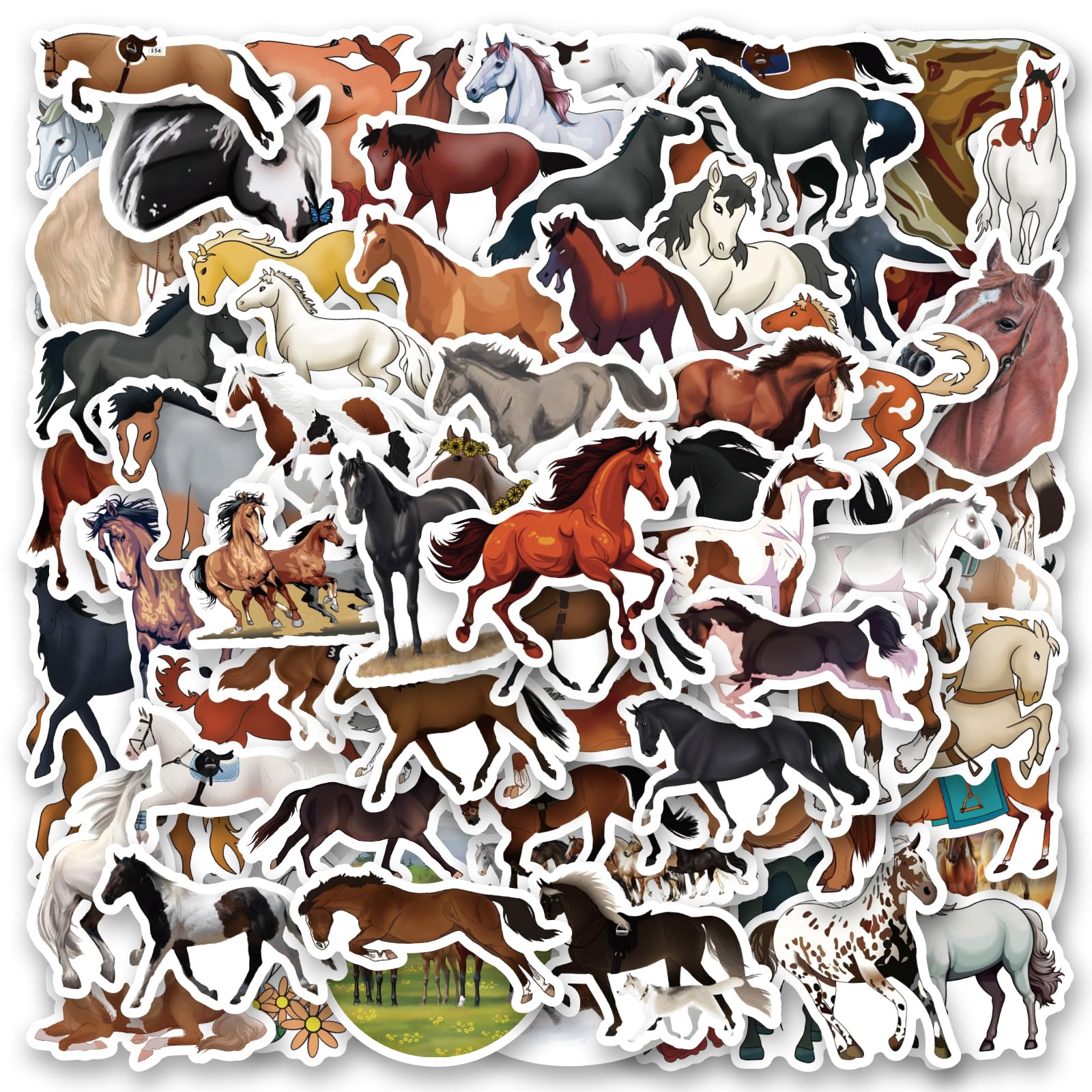 SEMYEIYO 102 Pieces Horse Stickers, Realistic Horse Stickers Pack for Water Bottle, Laptop, Car, Luggage, Horse Gifts for Girls Women Kids(Horse Stickers)