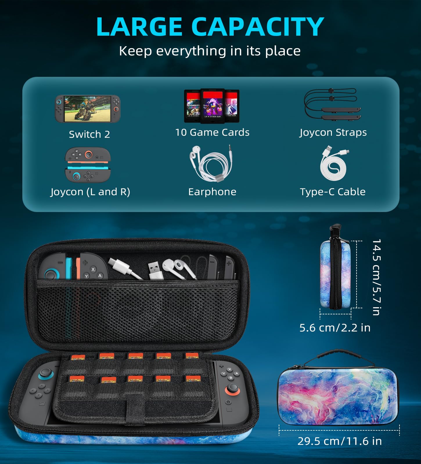 TiMOVO Carrying Case Compatible with Nintendo Switch 2, Travel Carry Case with 10 Game Cartridges & Pocket, Protective Portable Hard Shell Pouch for Switch 2 Console & Accessories, Dreamy Nebula