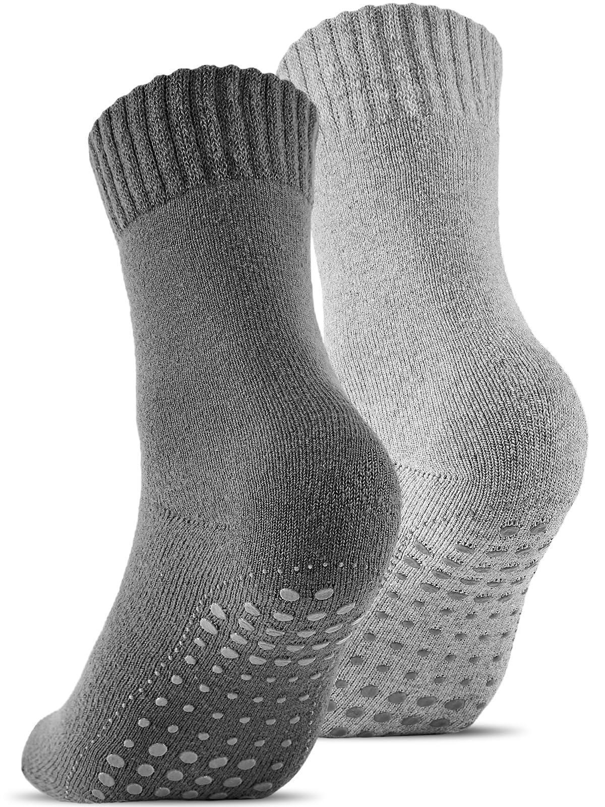 Stoeury 2 Paar ABS Socken mit Wolle Herren Damen, Anti Rutsch Wollsocken aus Volle-Frottee, Rutschfeste Stoppersocken Haussocken, Valentinstag für Ihn Sie, Dunkelgrau und Hellgrau, 39-42