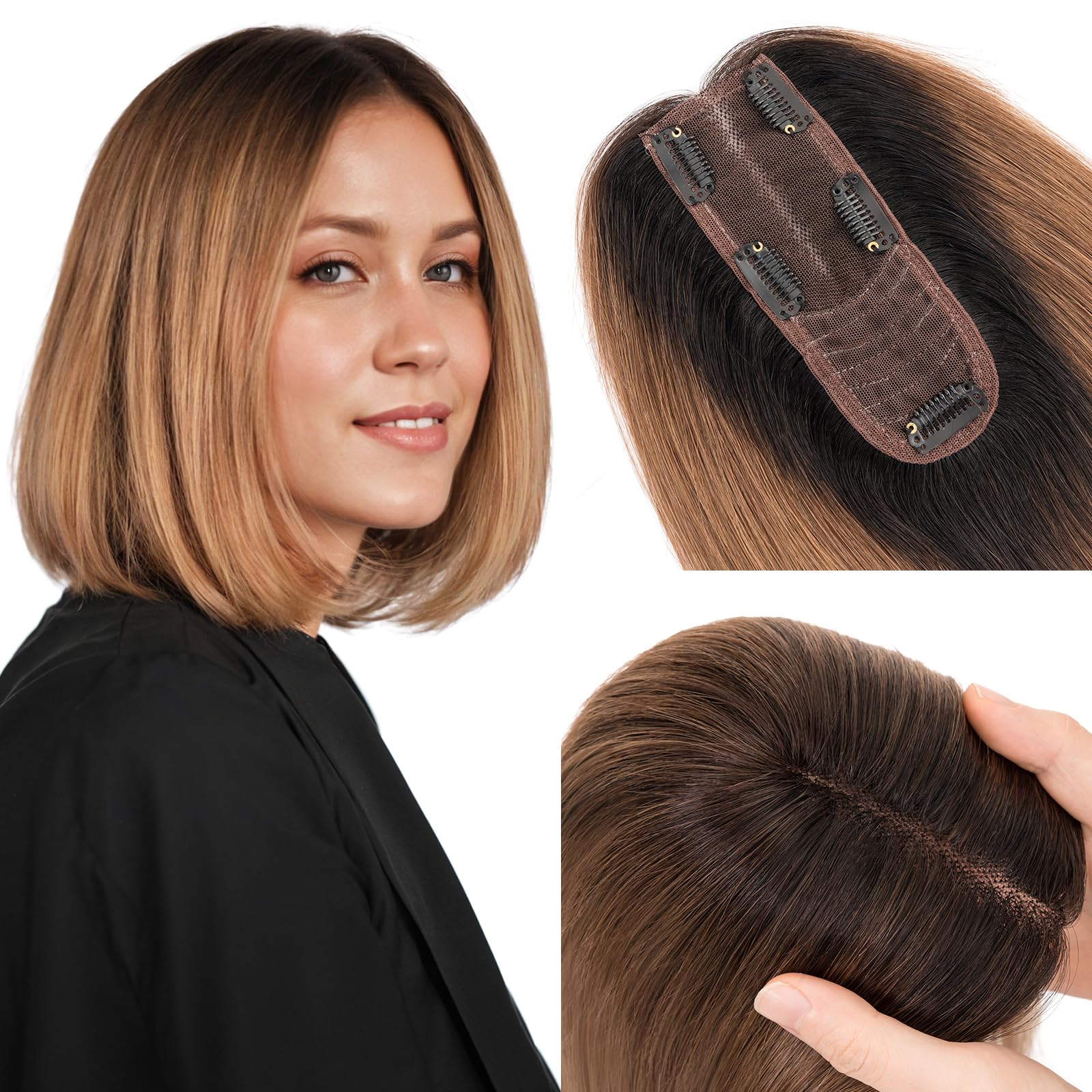 Human Hair Topper 10 Inch No Bangs 2.25x6 Silk Base 5 Clips Amazon.com : Hairro Hair Toppers for Women Real Human  main image 2